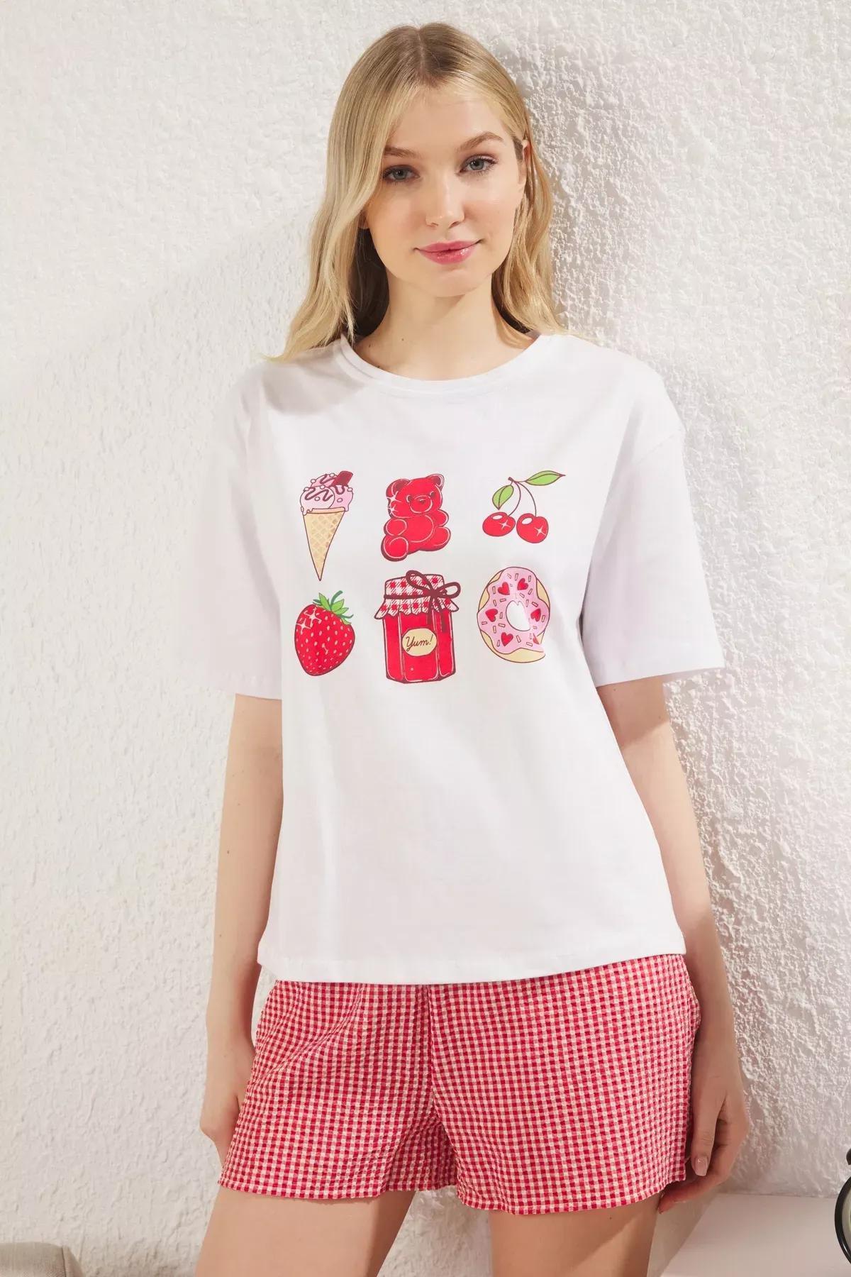 Red-White Checkered Shorts Top Pajama Set, , large image number 1