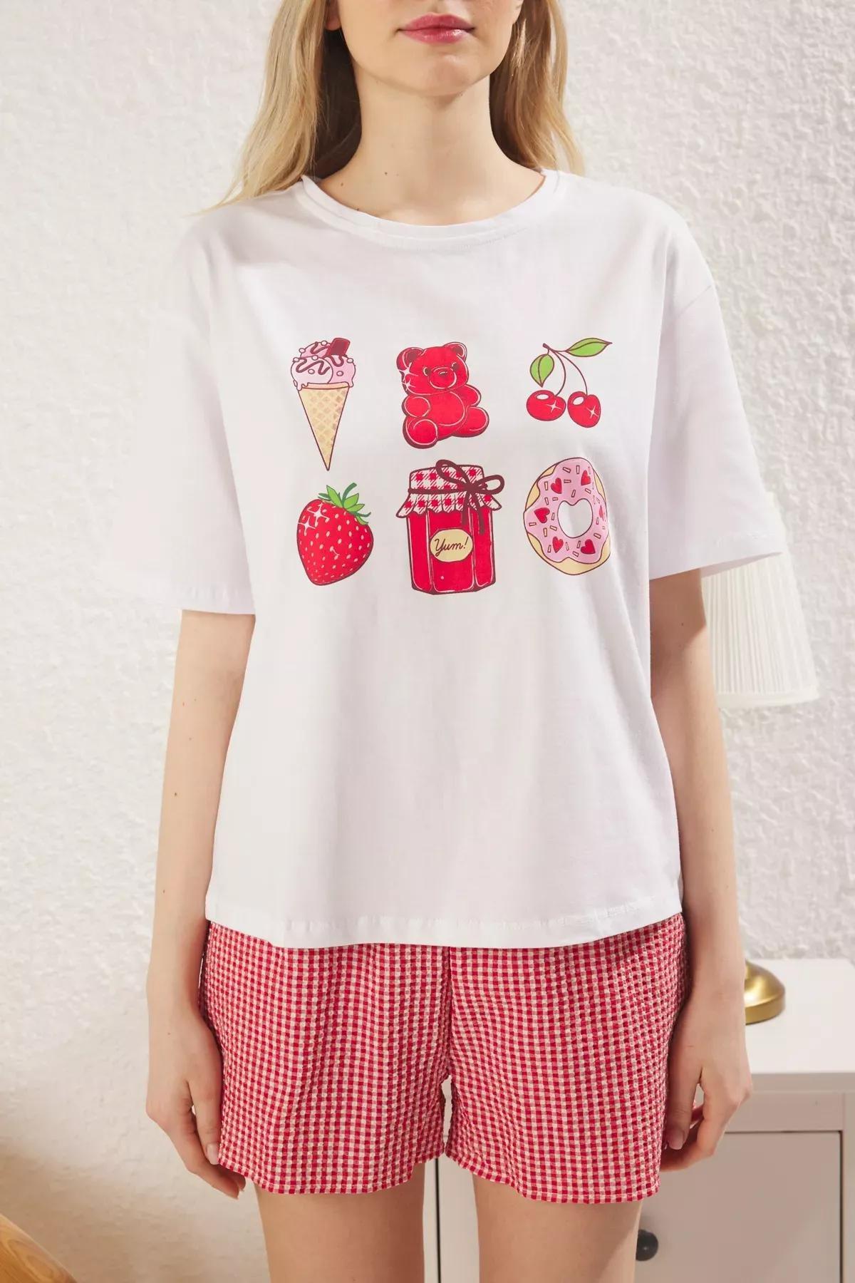 Red-White Checkered Shorts Top Pajama Set, , large image number 2