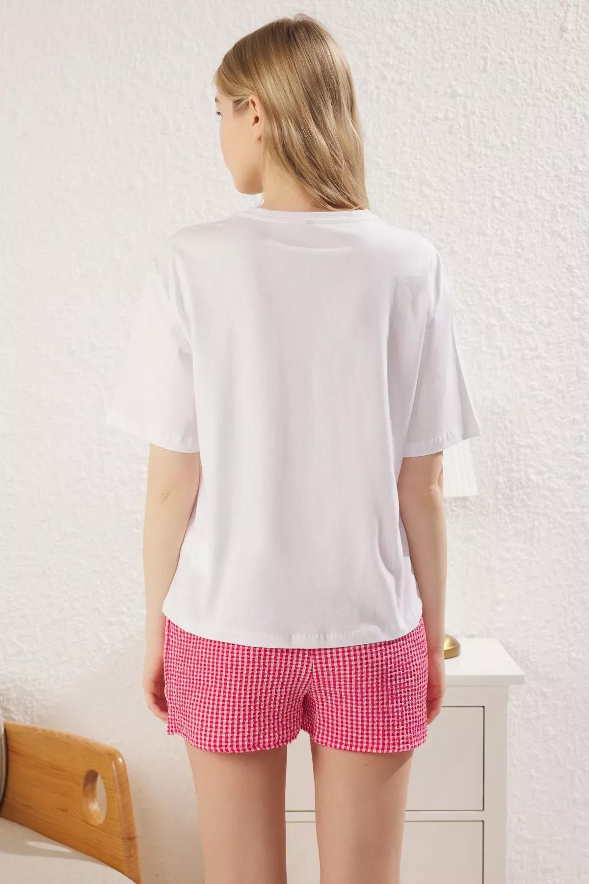 White-Pink Checkered Pajama Set, White-Pink, large image number 5