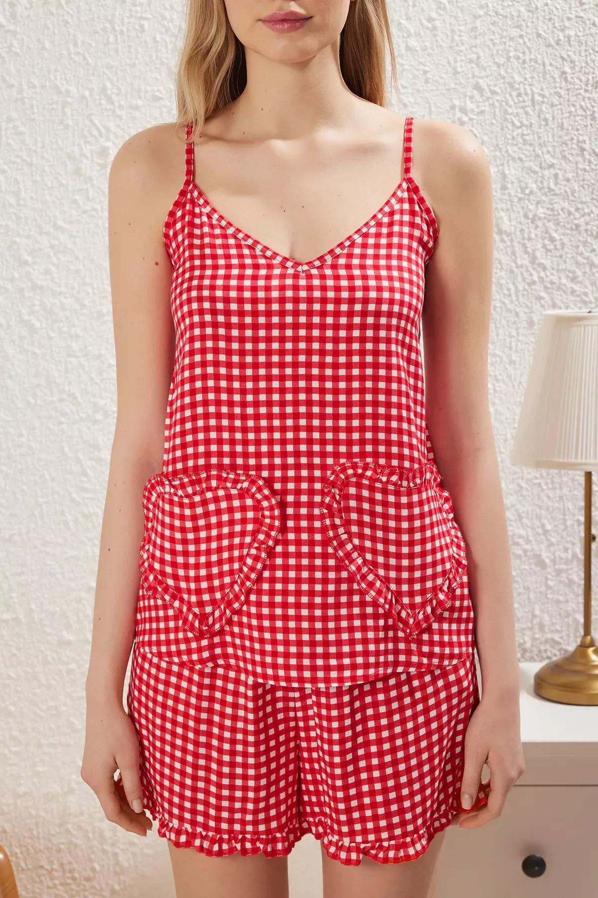 Red Heart Ruffle Plaid Pajama Set, Red, large image number 2