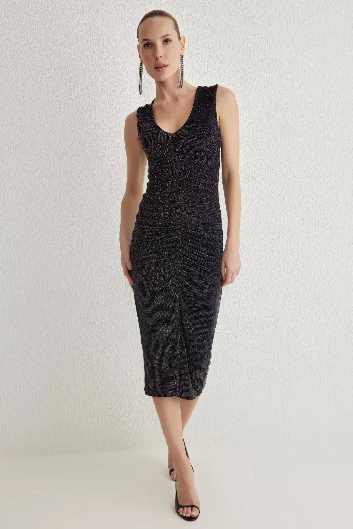 Grey Glitter Knitted Stylish Dress, Anthracite, large image number 0