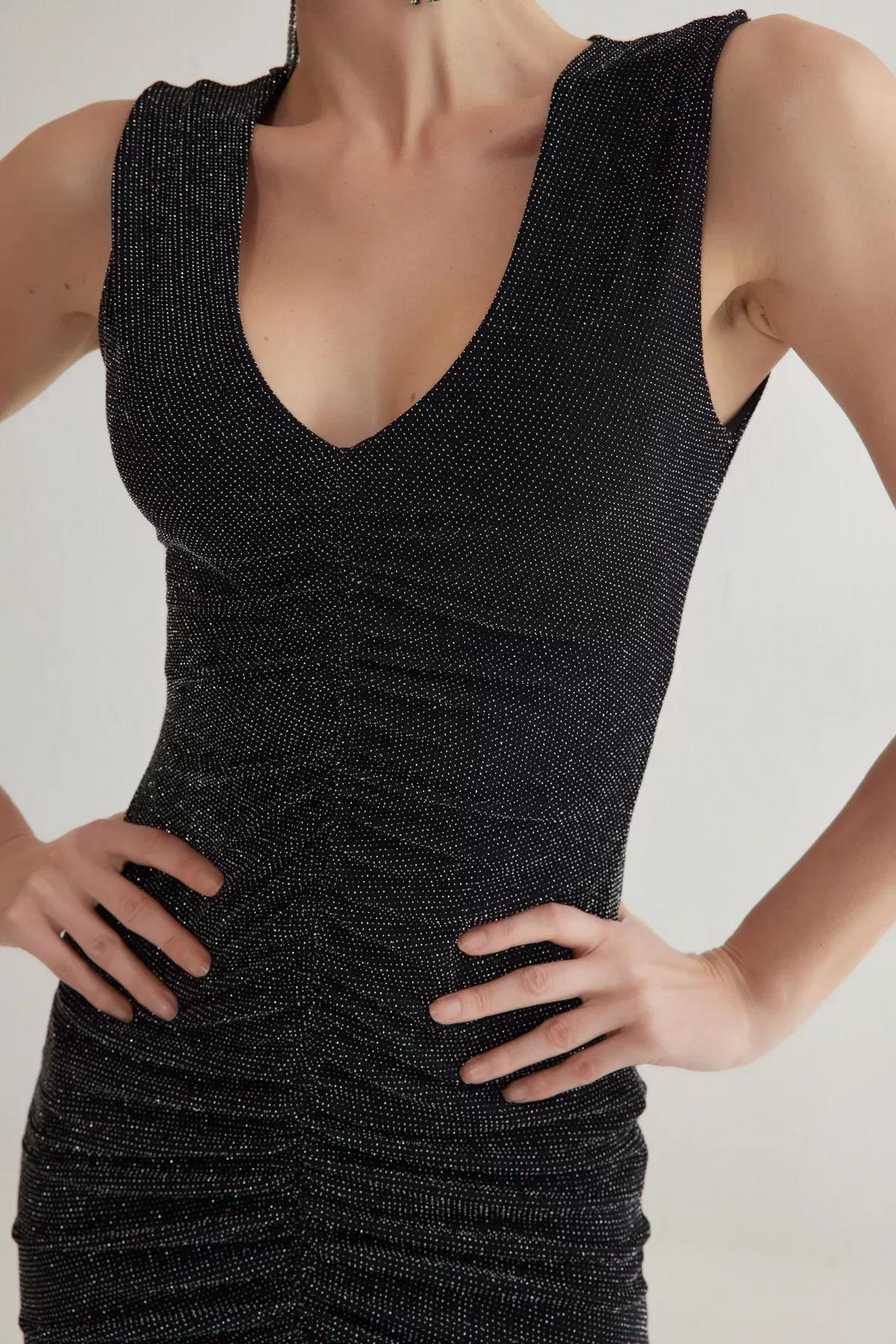 Grey Glitter Knitted Stylish Dress, Anthracite, large image number 3