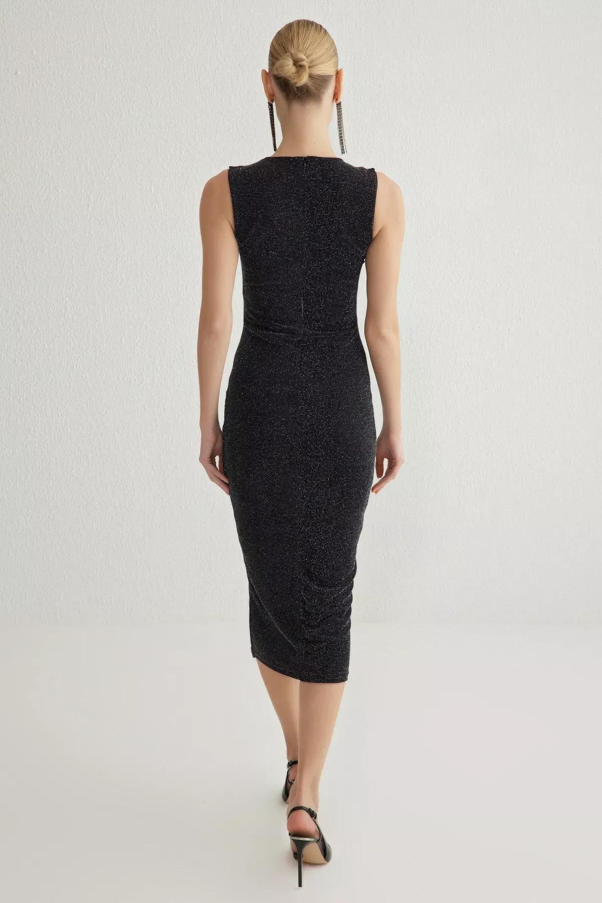 Grey Glitter Knitted Stylish Dress, Anthracite, large image number 4