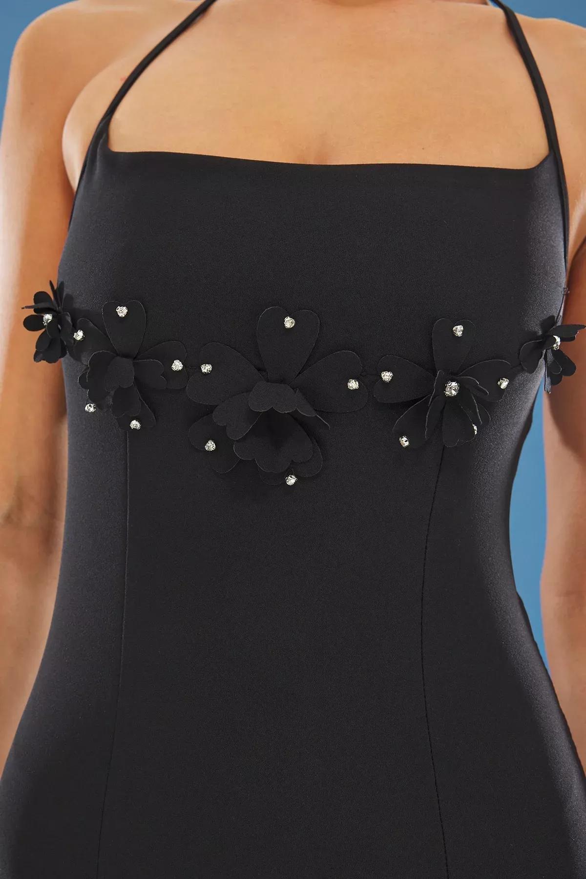 Black Floral Applique Maxi Occasionwear Dress, , large image number 3
