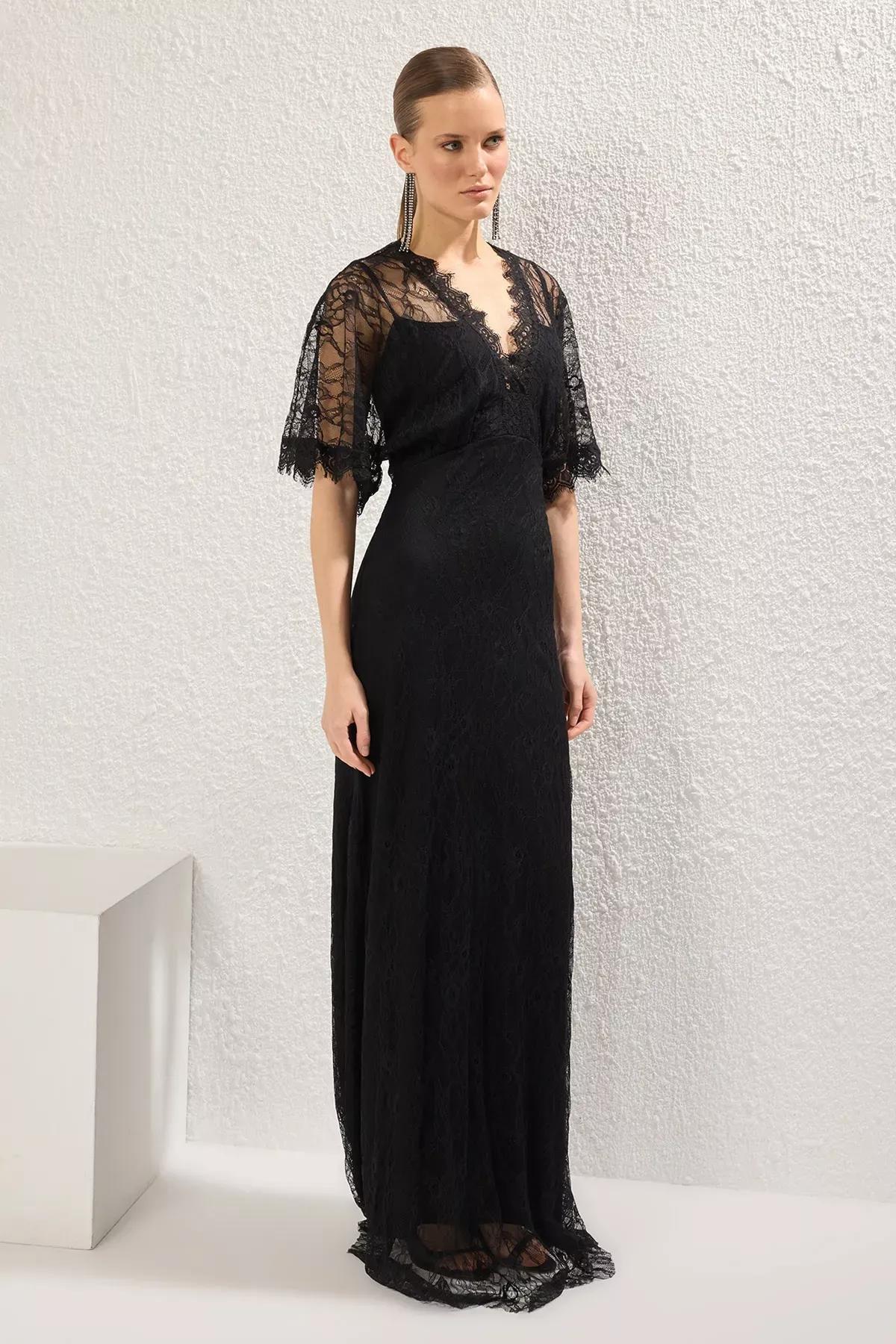 Black A-Line Lace Knitted Occasionwear Dress, , large image number 0