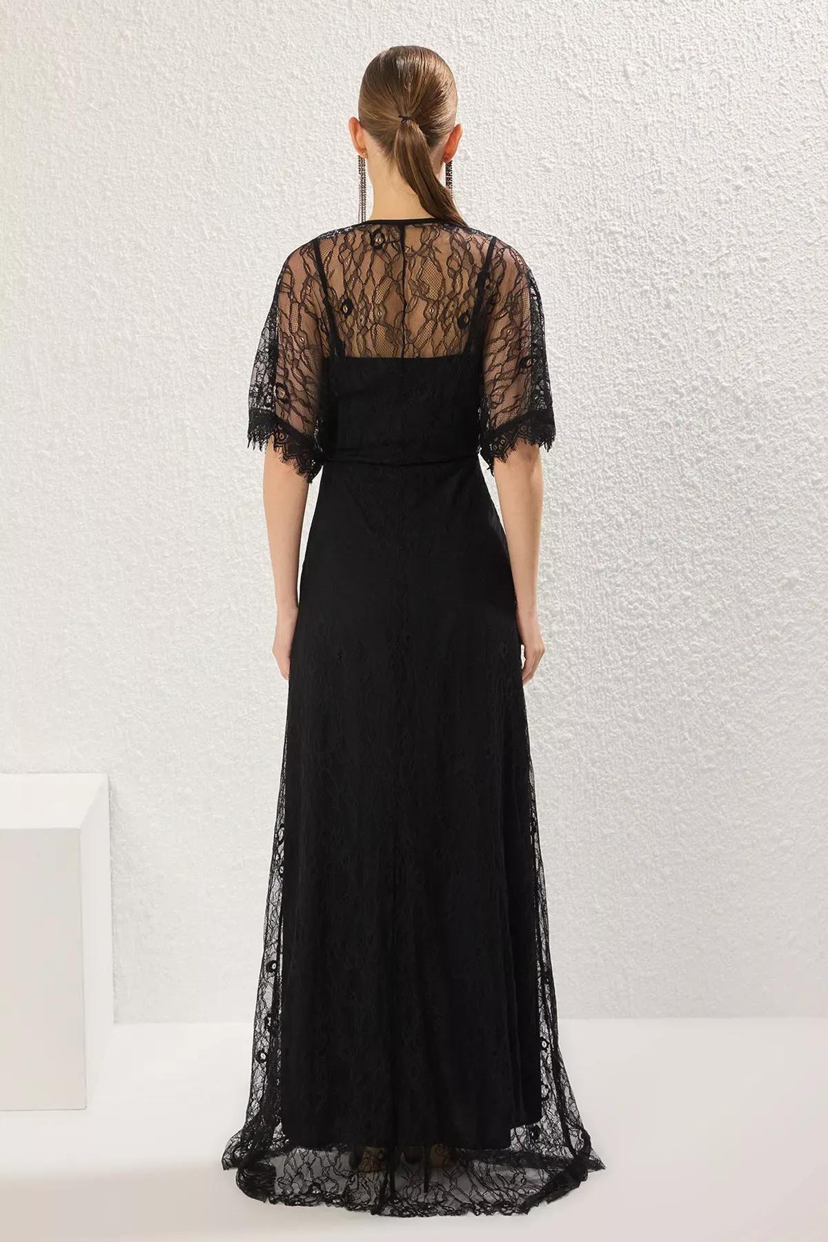 Black A-Line Lace Knitted Occasionwear Dress, , large image number 3