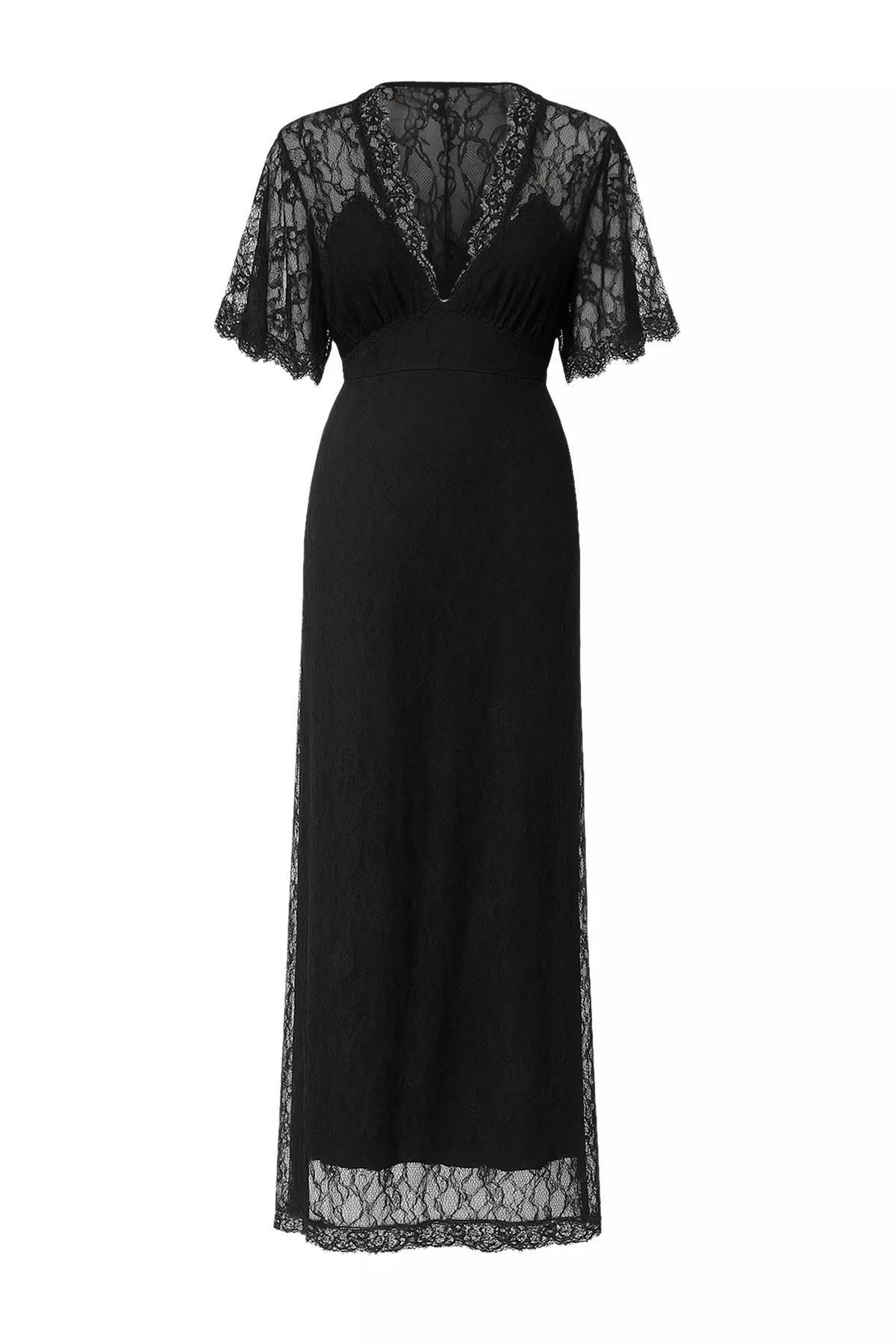 Black A-Line Lace Knitted Occasionwear Dress, BLACK, large image number 4