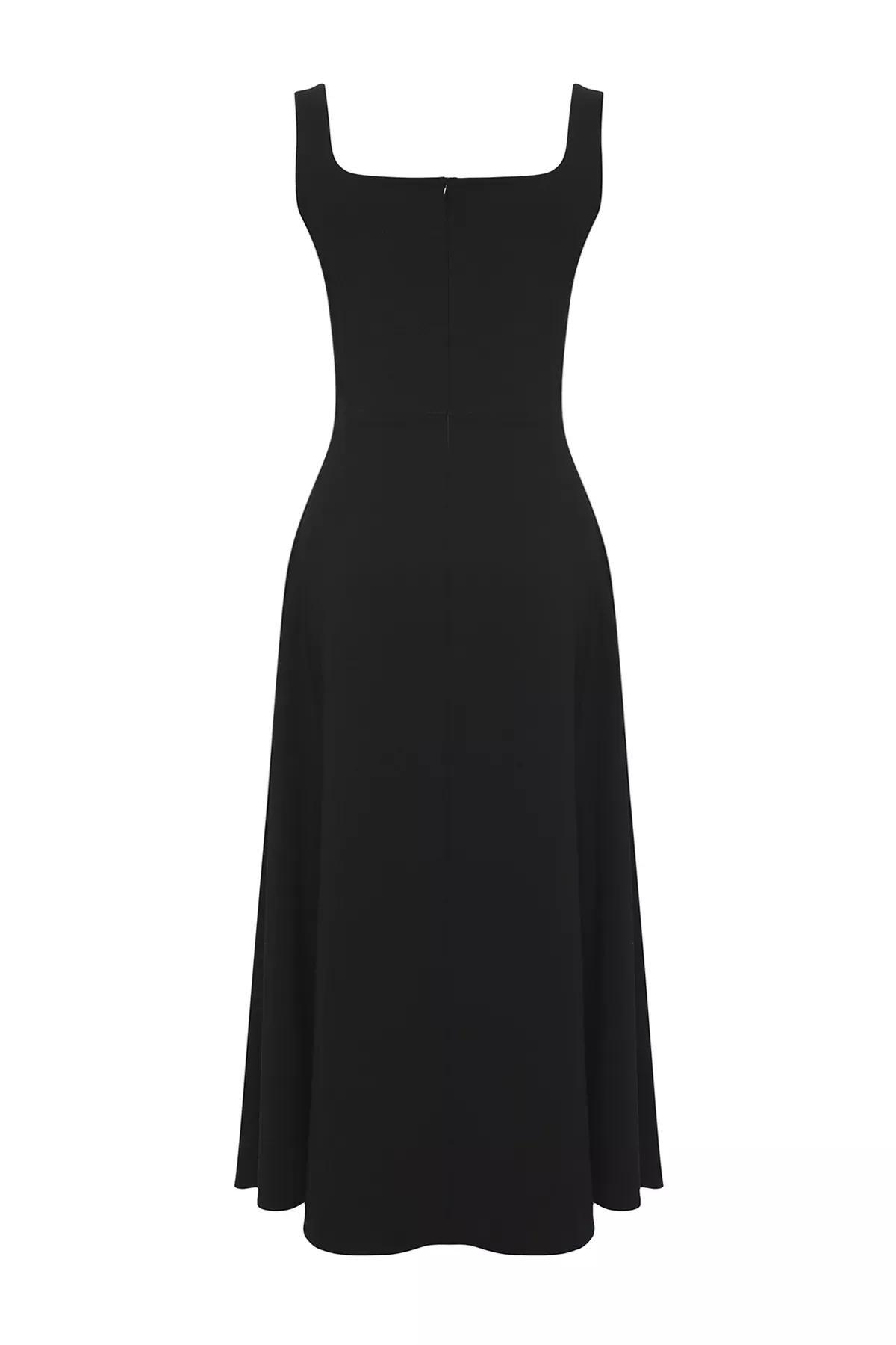 Black A-Cut Accessory Detail Midi Dress, , large image number 5