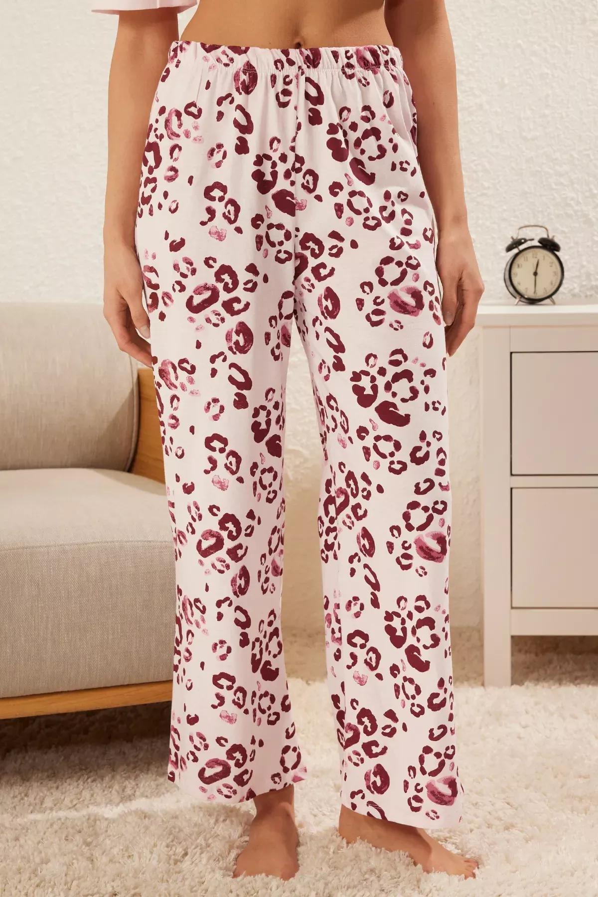 Pink Leopard Patterned Knitted Pyjamas Set, , large image number 3