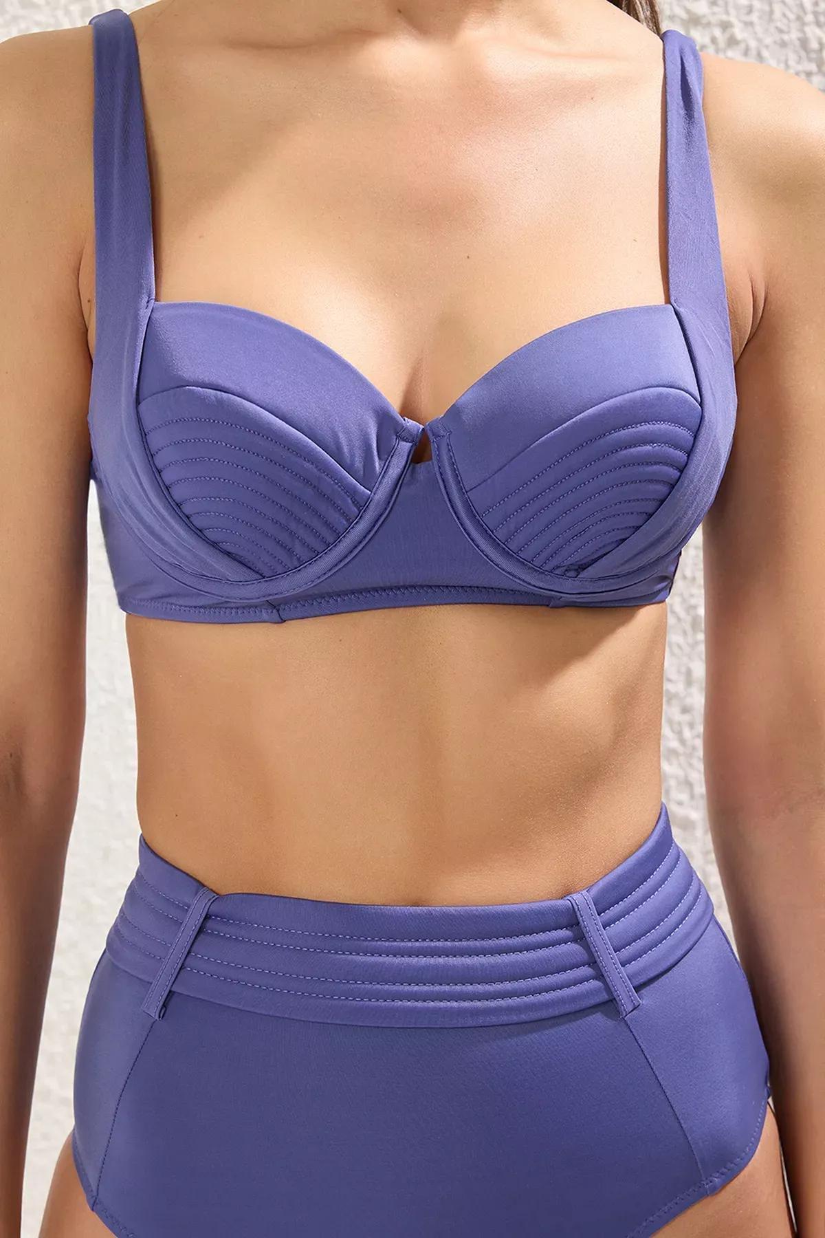 Blue Balconette Ribbed Bikini Set, , large image number 2