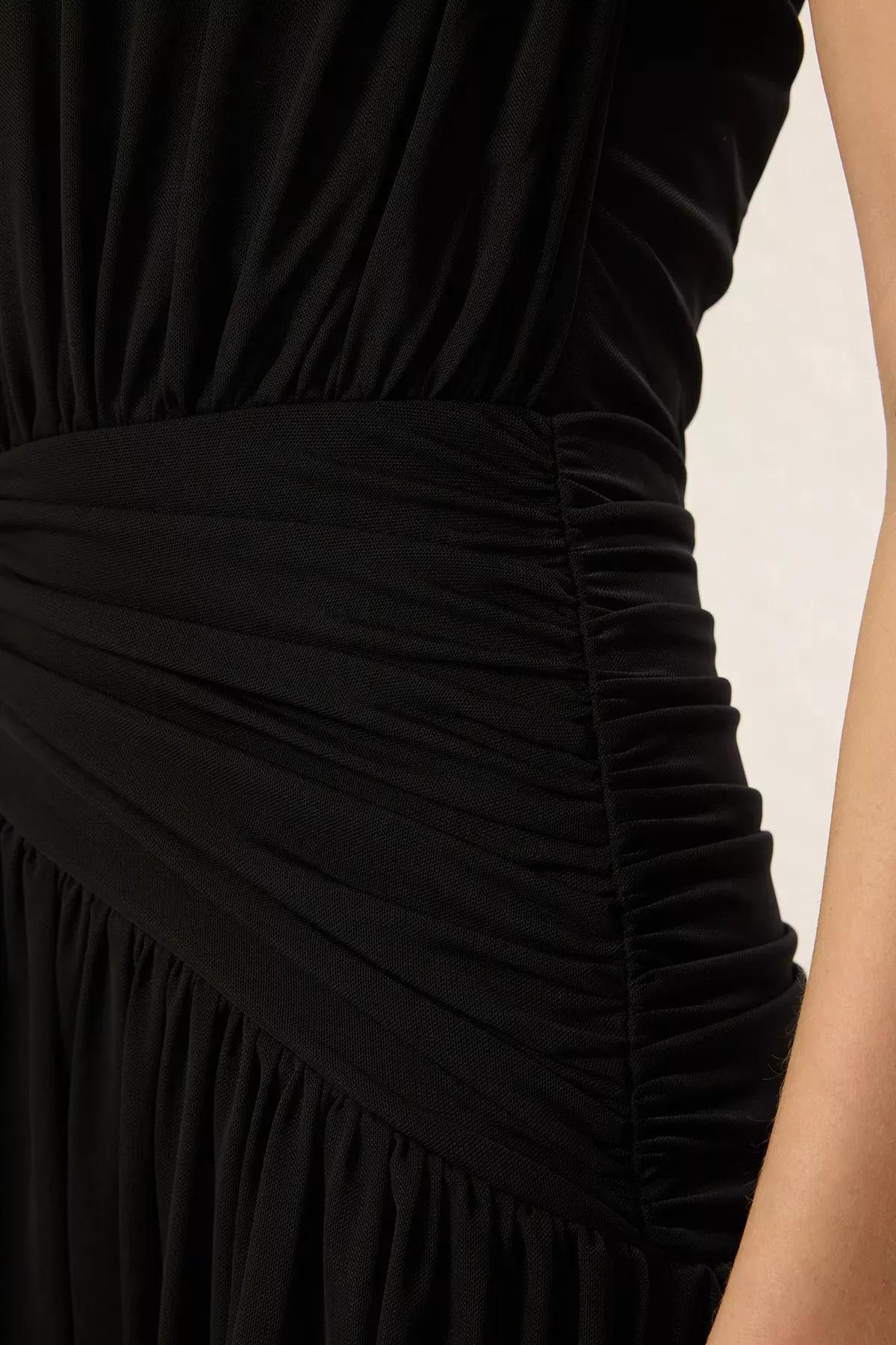 Black A-Line Draped Knitted Maxi Occasionwear Dress, , large image number 3