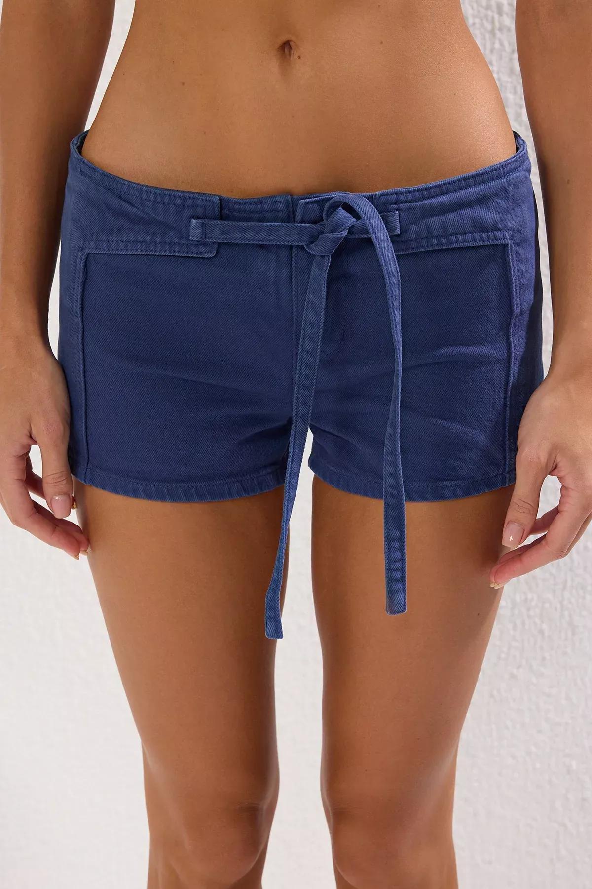 Blue Tie Denim Beach Shorts, , large image number 2
