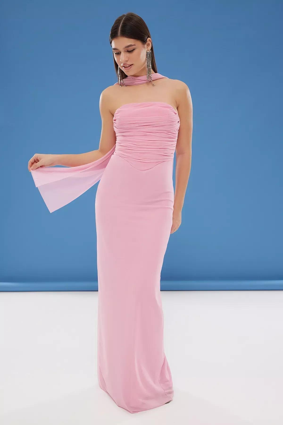 Cream Scarf Tulle Maxi Occasionwear Dress, , large image number 0