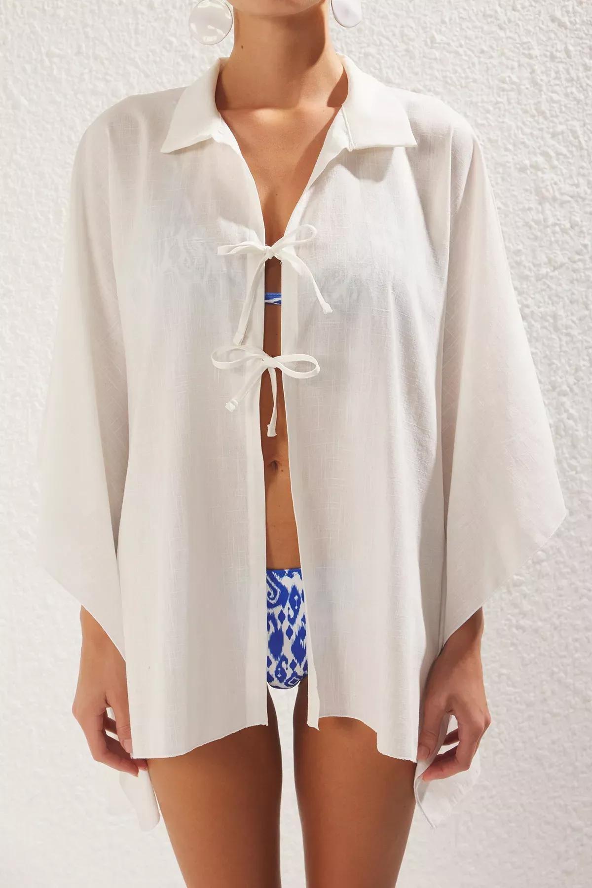 Beige Bat Sleeve Shirt, Ecru, large image number 2