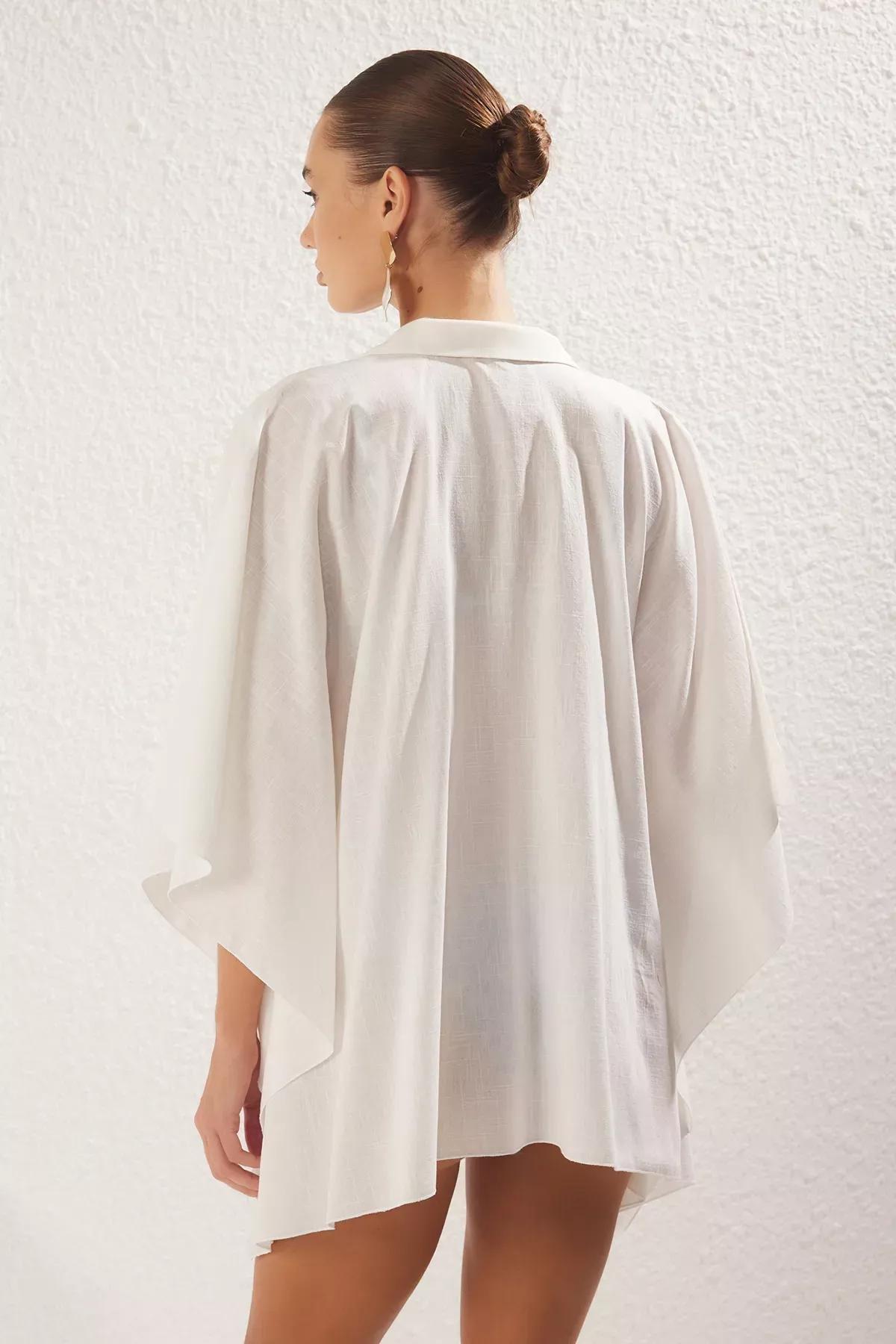 Beige Bat Sleeve Shirt, Ecru, large image number 3