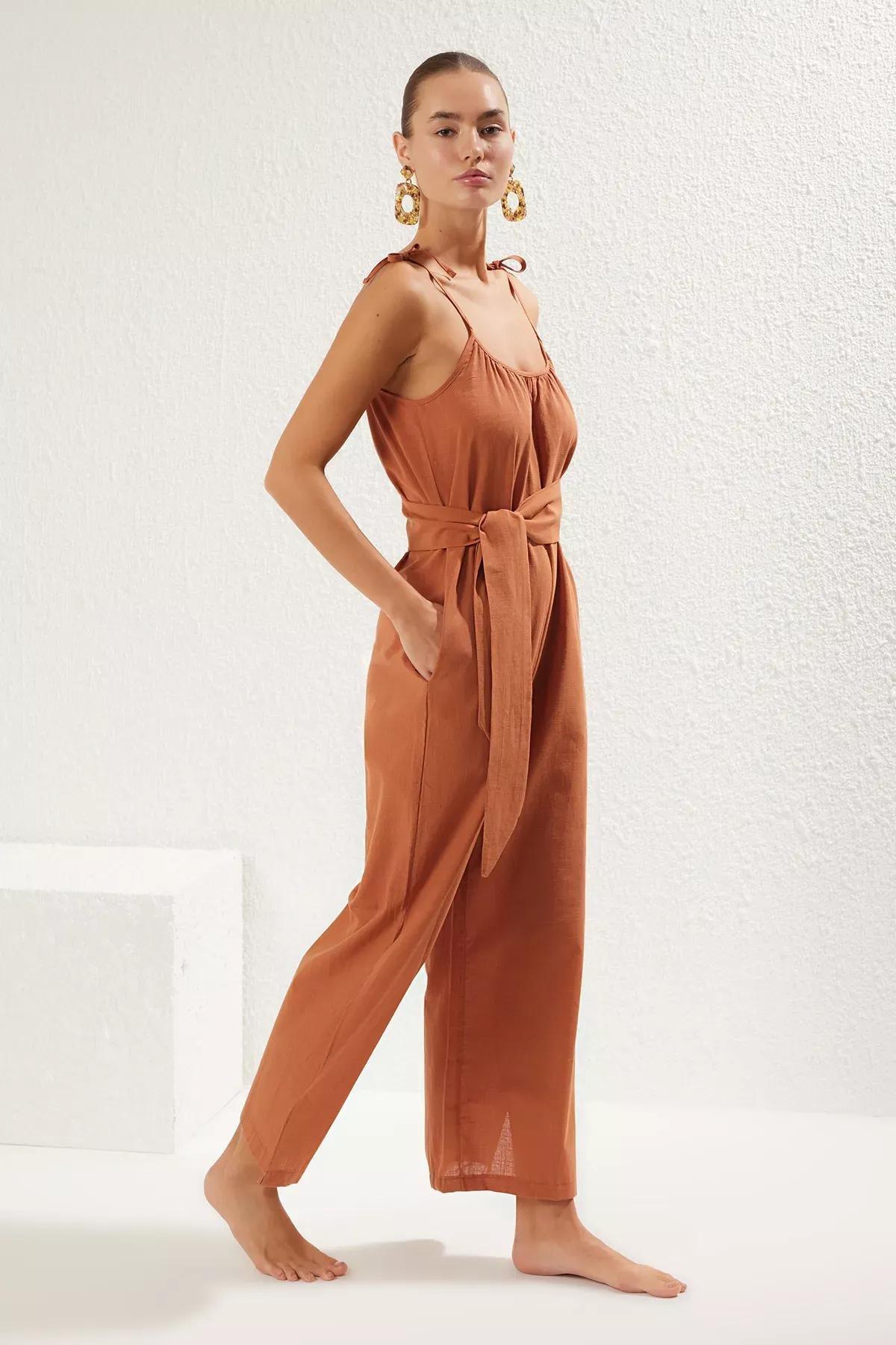 Red Belted Beach Jumpsuit, , large image number 0
