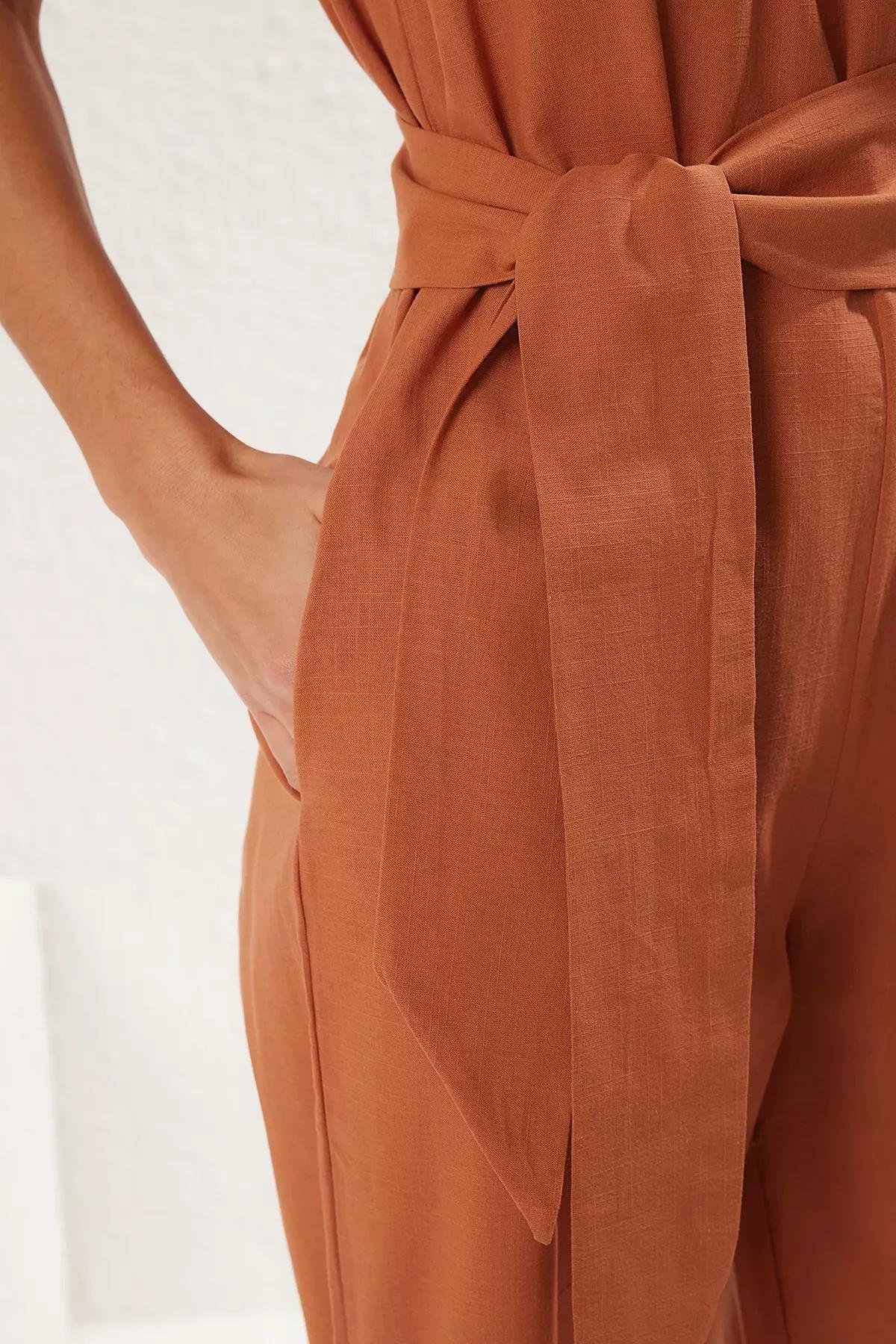Red Belted Beach Jumpsuit, , large image number 3