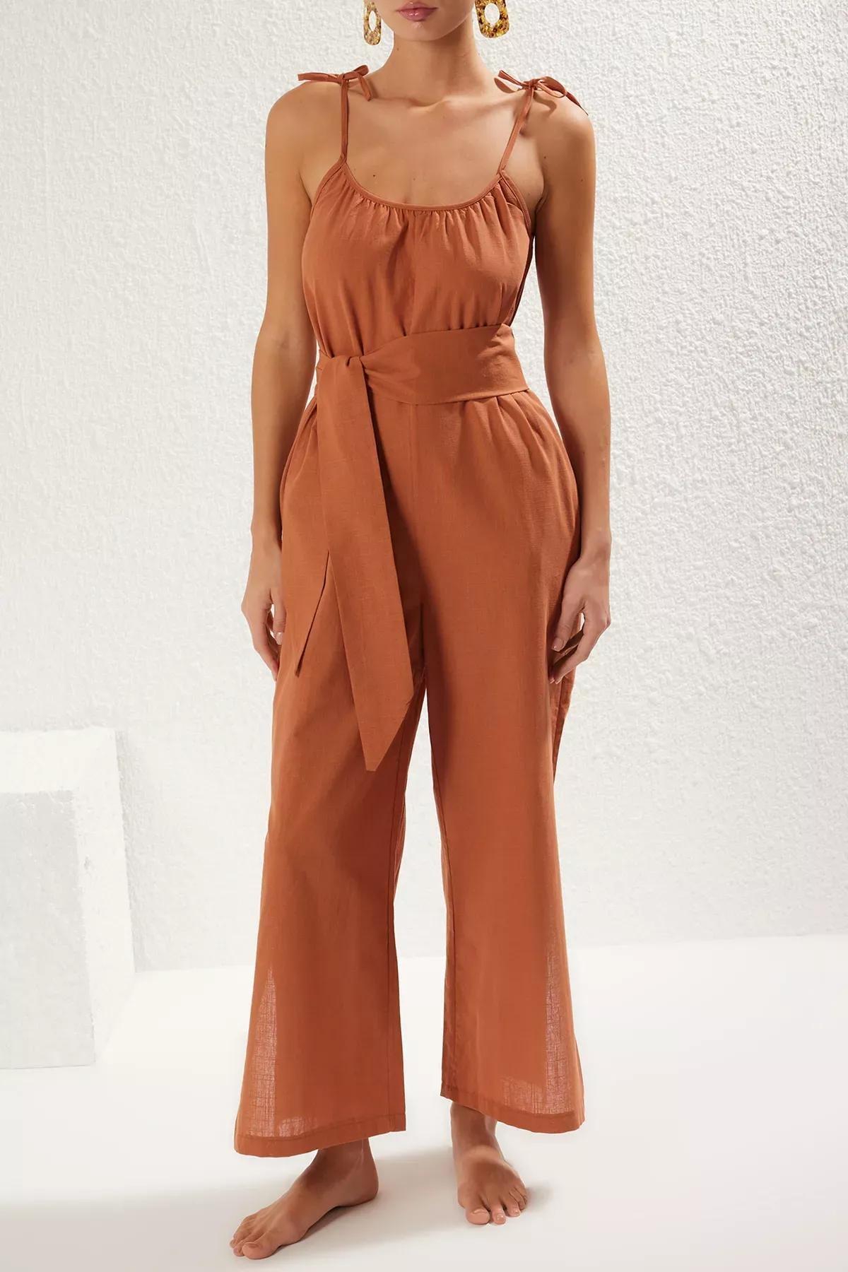 Red Belted Beach Jumpsuit, , large image number 4