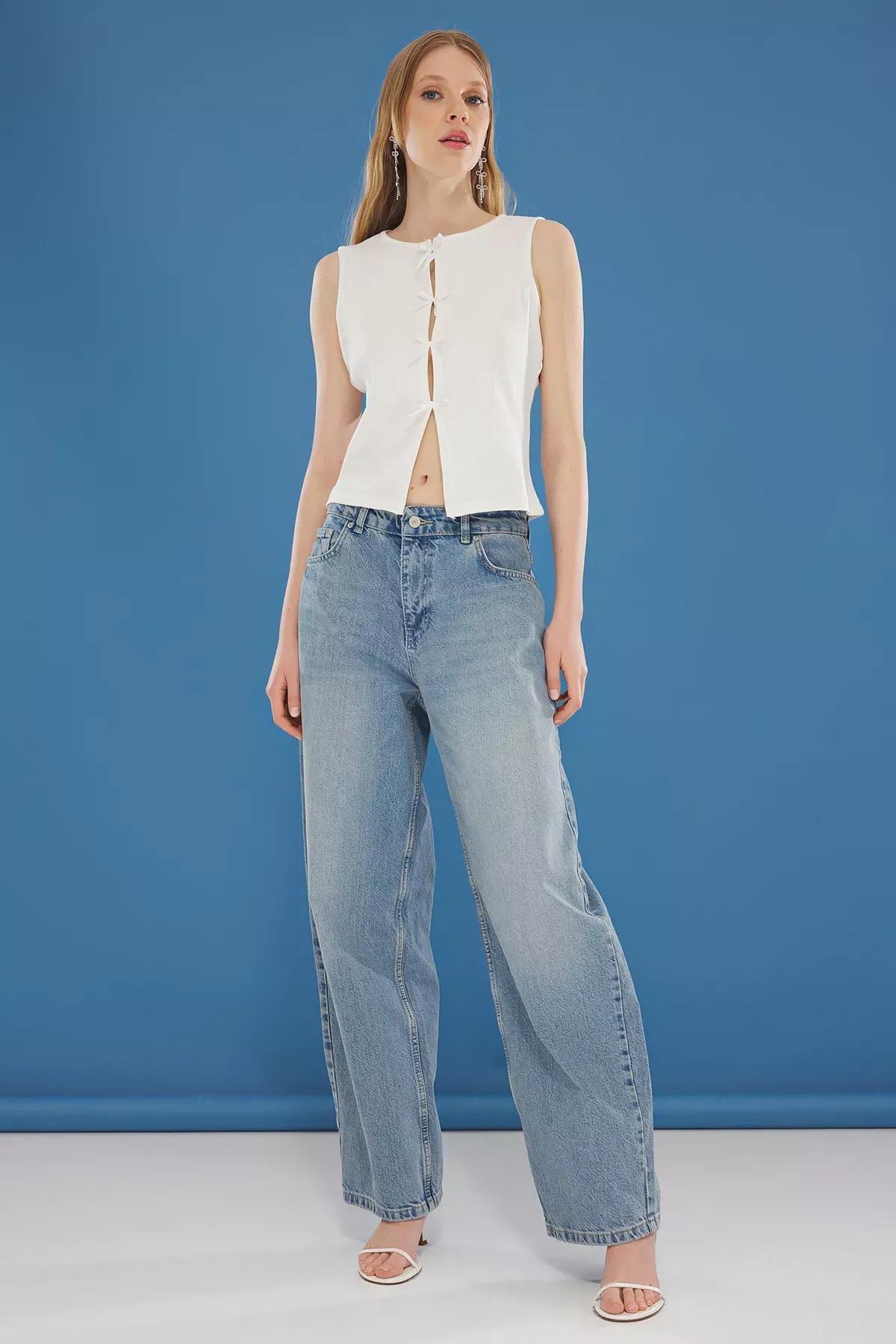 Beige Ribbed Knitted Blouse, Ecru, large image number 1