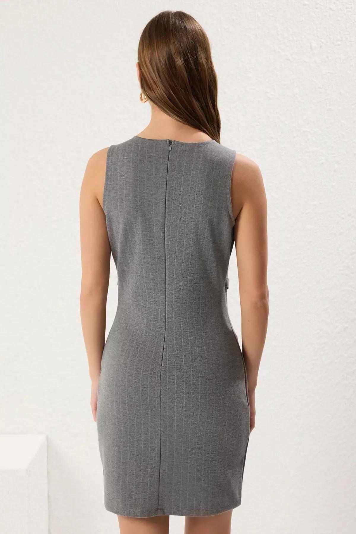 Gray Bodycon Midi Knitted Dress, C101_1653, large image number 4