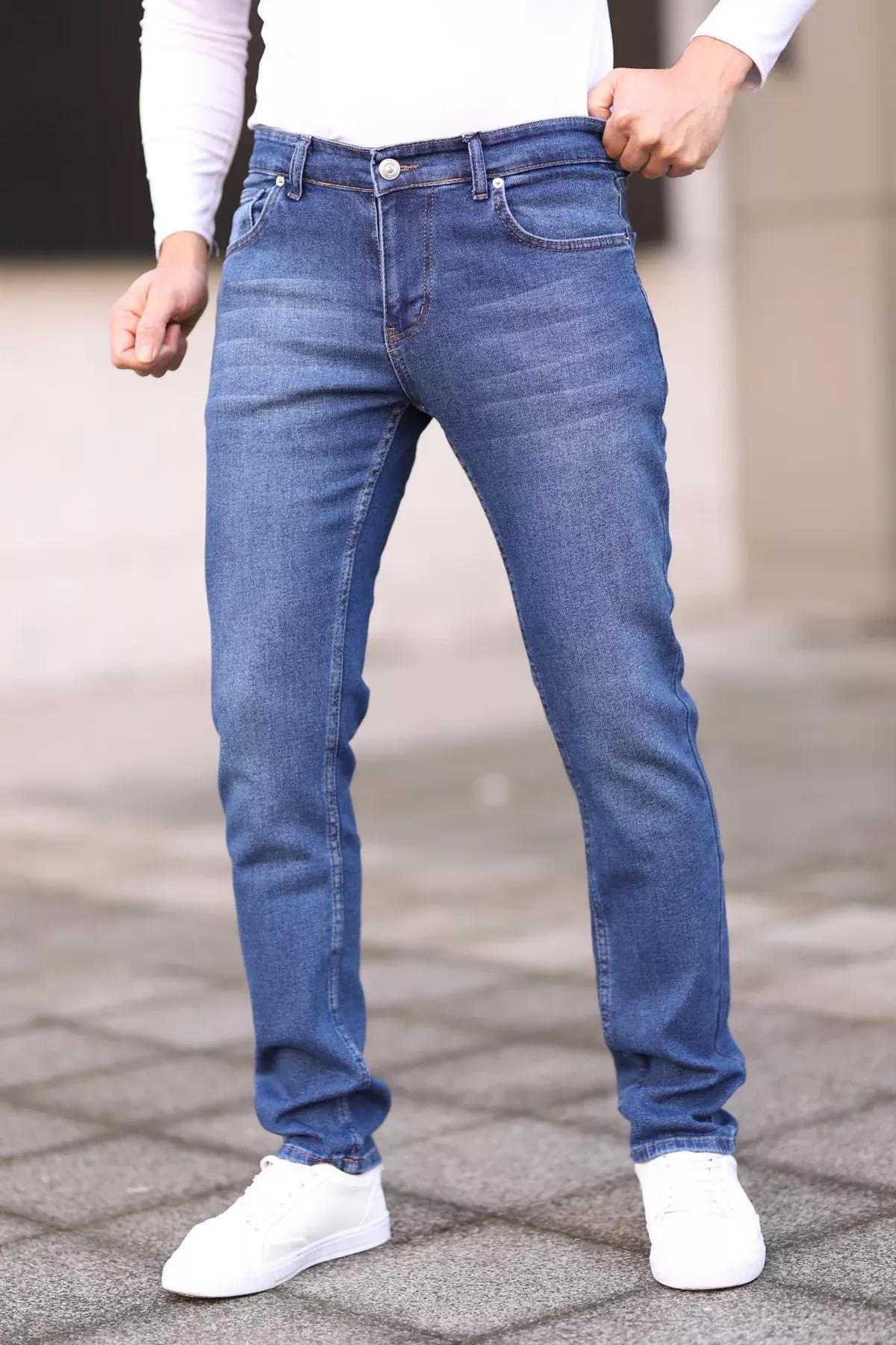 Blue Regular Stretch Jeans Trousers, , large image number 0