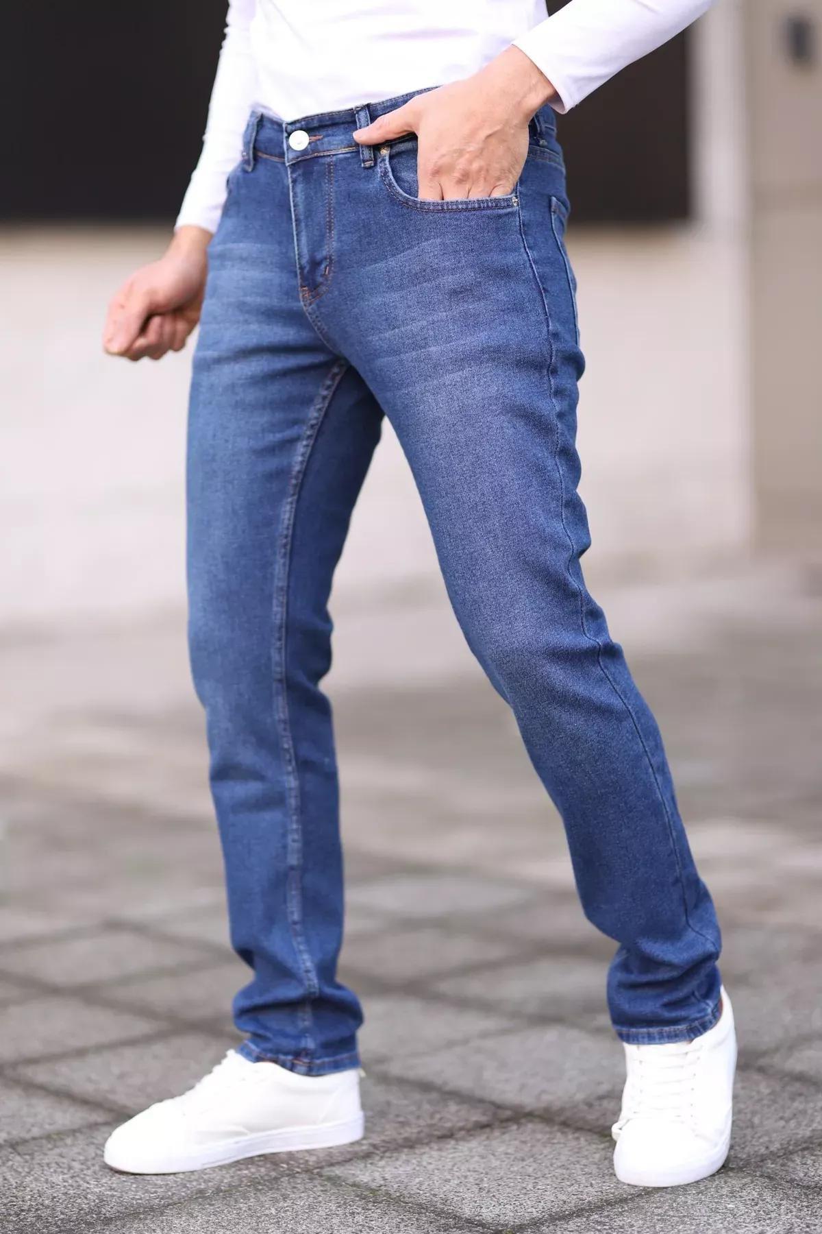 Blue Regular Stretch Jeans Trousers, , large image number 3