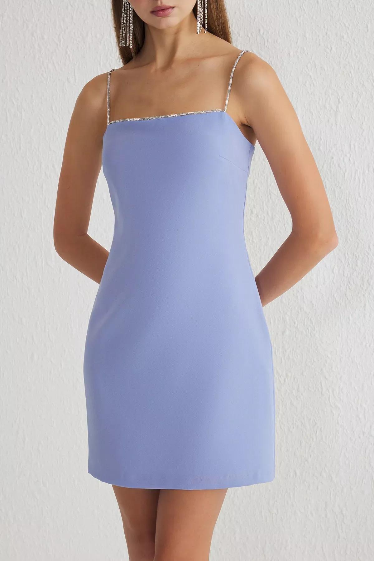 Blue Accessory Detailed Strapless Dress, , large image number 2