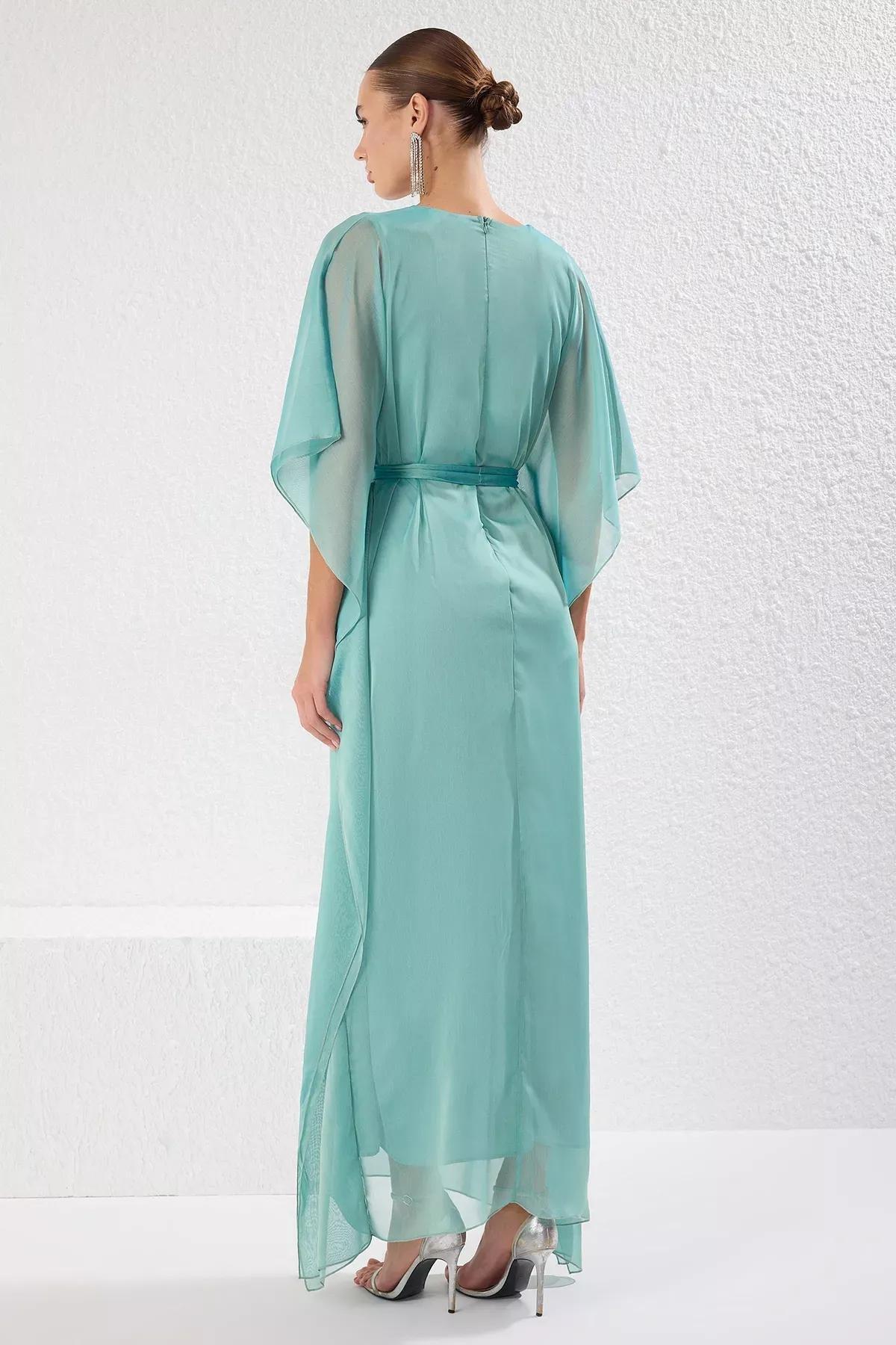 Green V-Neck Chiffon Maxi Occasionwear Dress, Mint, large image number 4
