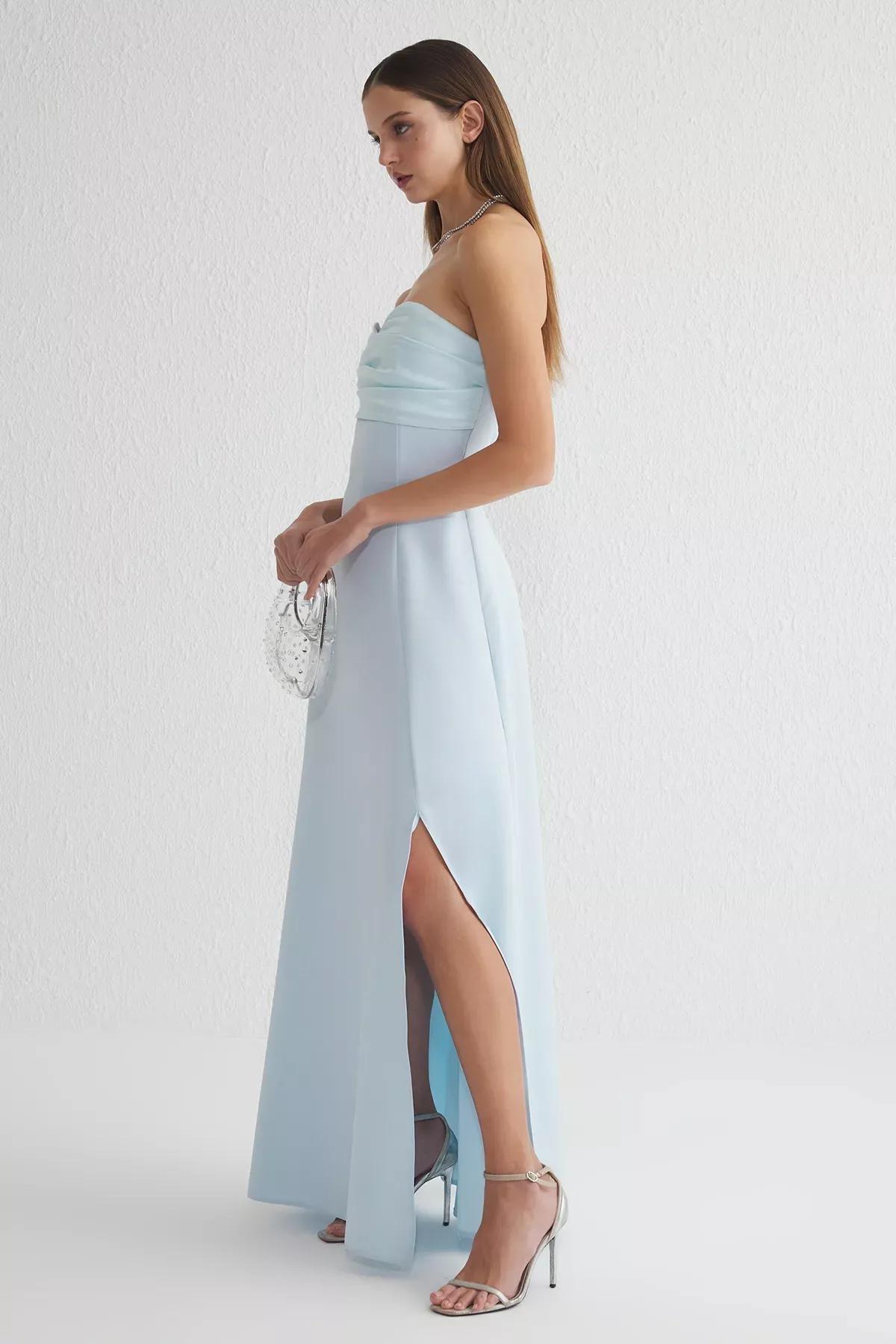 Blue  A-Line Strapless Occasionwear Dress, LIGHT BLUE, large image number 1