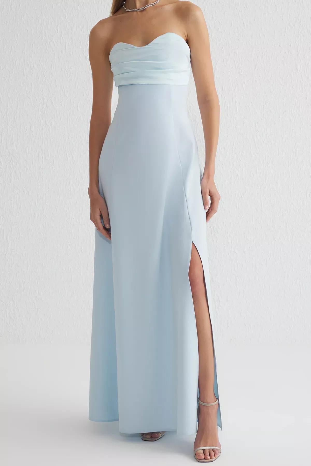 Blue  A-Line Strapless Occasionwear Dress, LIGHT BLUE, large image number 2