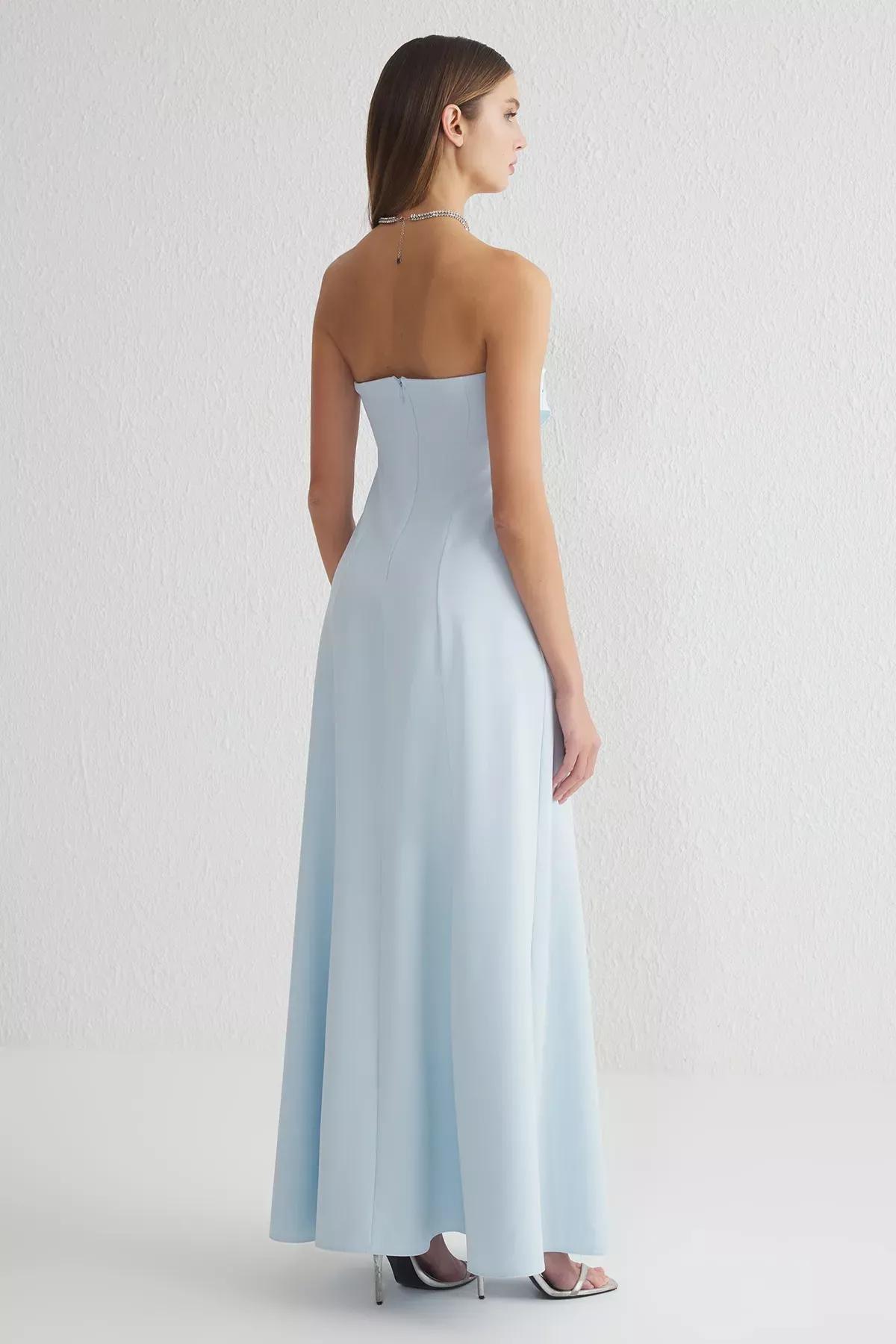 Blue  A-Line Strapless Occasionwear Dress, LIGHT BLUE, large image number 4