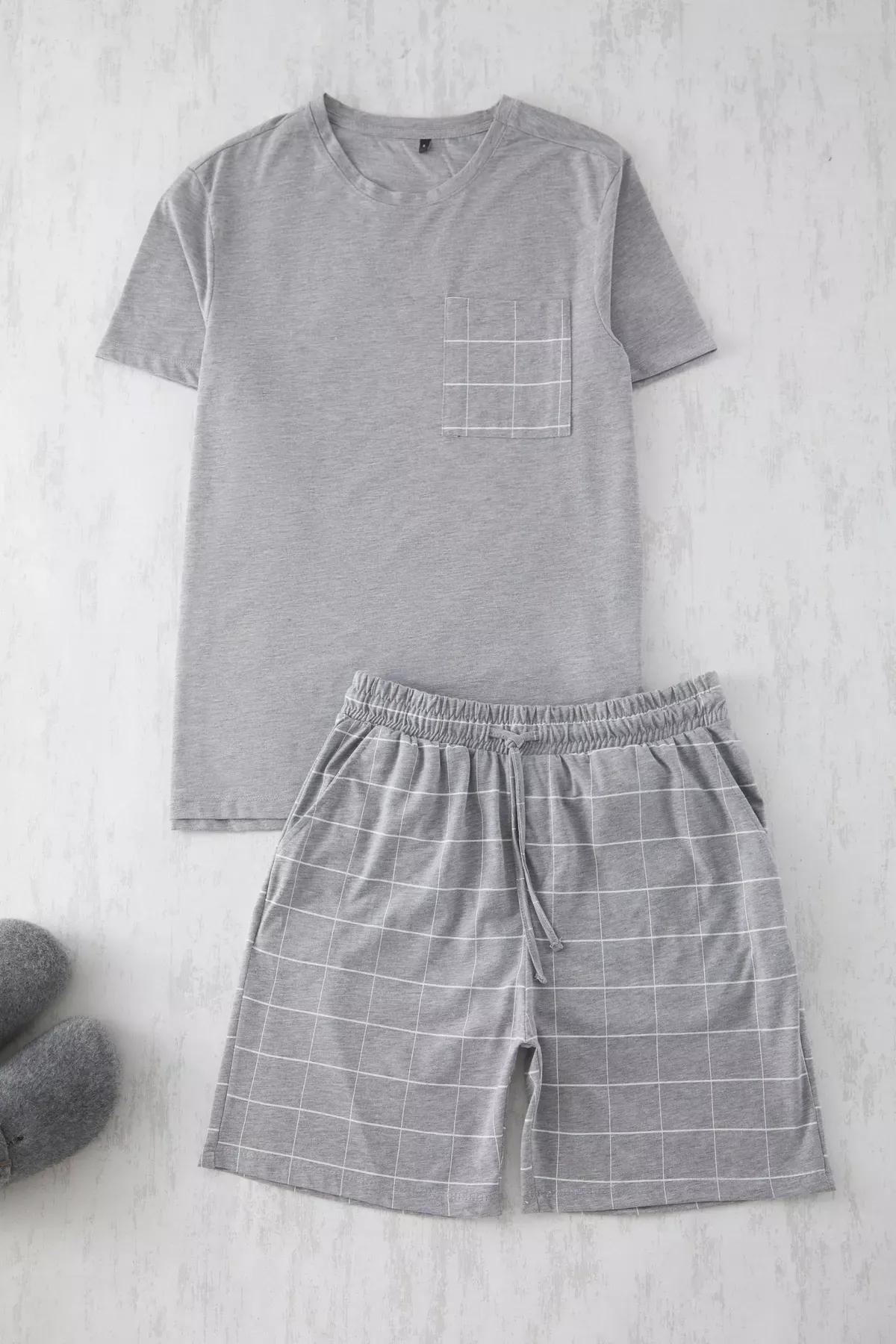 Grey Regular Fit Plaid Pajama Set, Grey, large image number 0