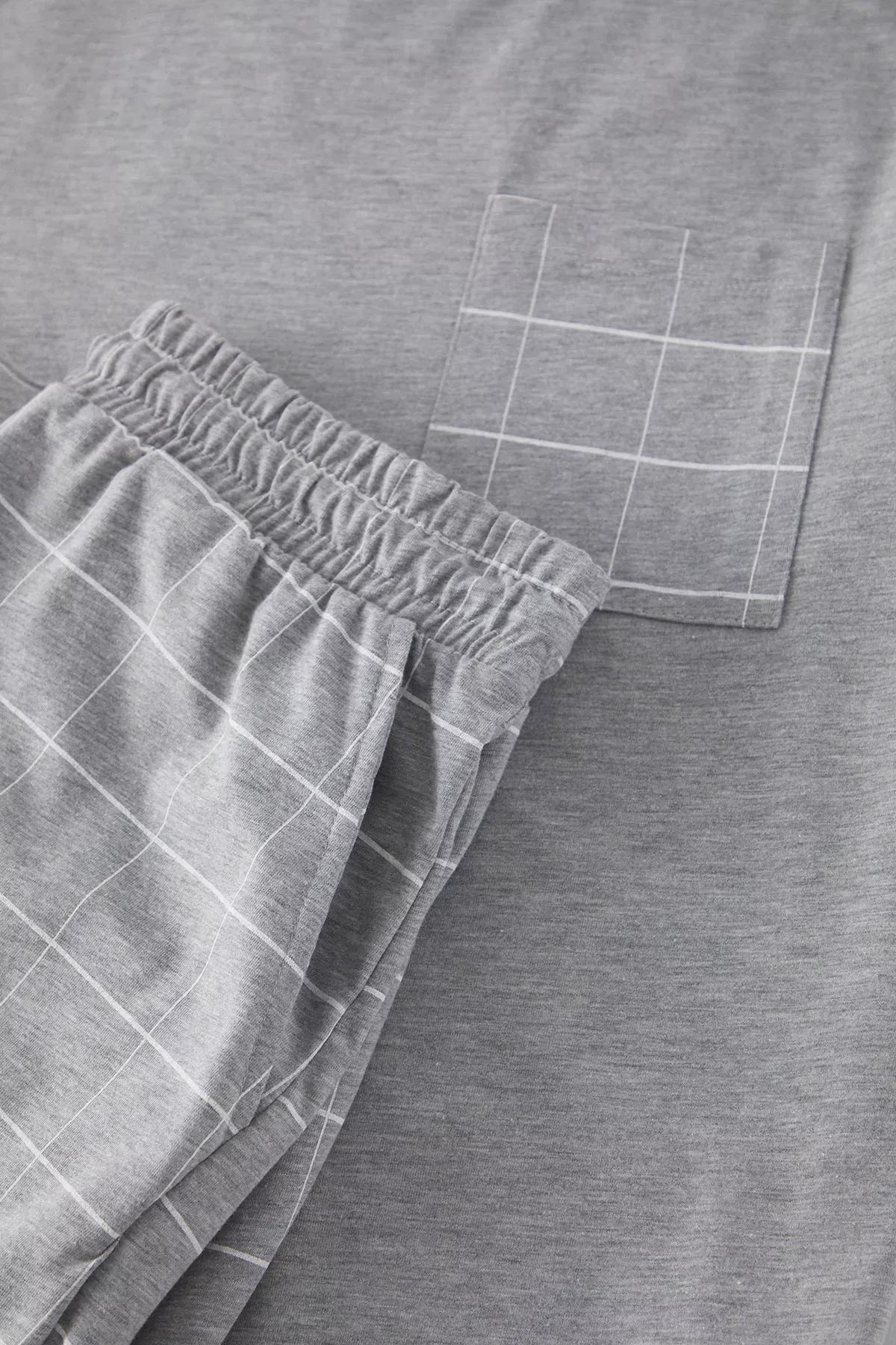 Grey Regular Fit Plaid Pajama Set, Grey, large image number 2