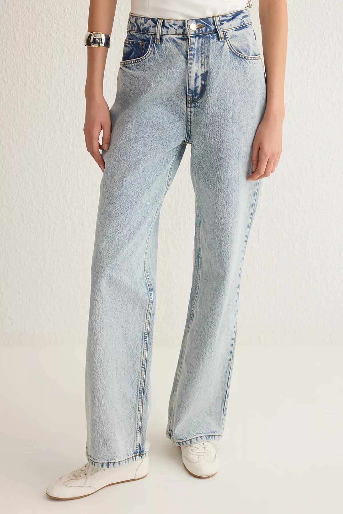 Blue High-Waist Wide Leg Jeans, , large image number 2