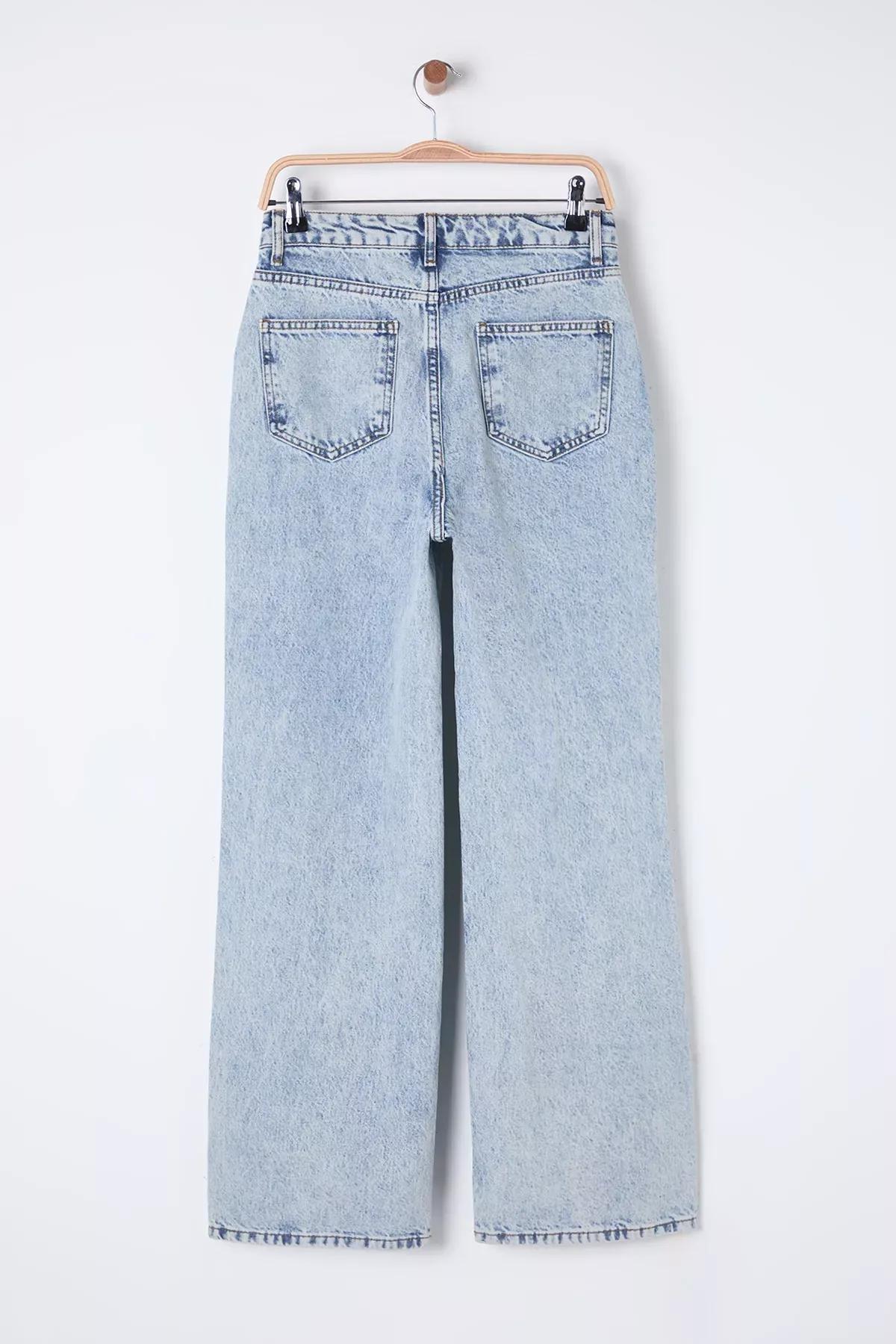 Blue High-Waist Wide Leg Jeans, , large image number 6