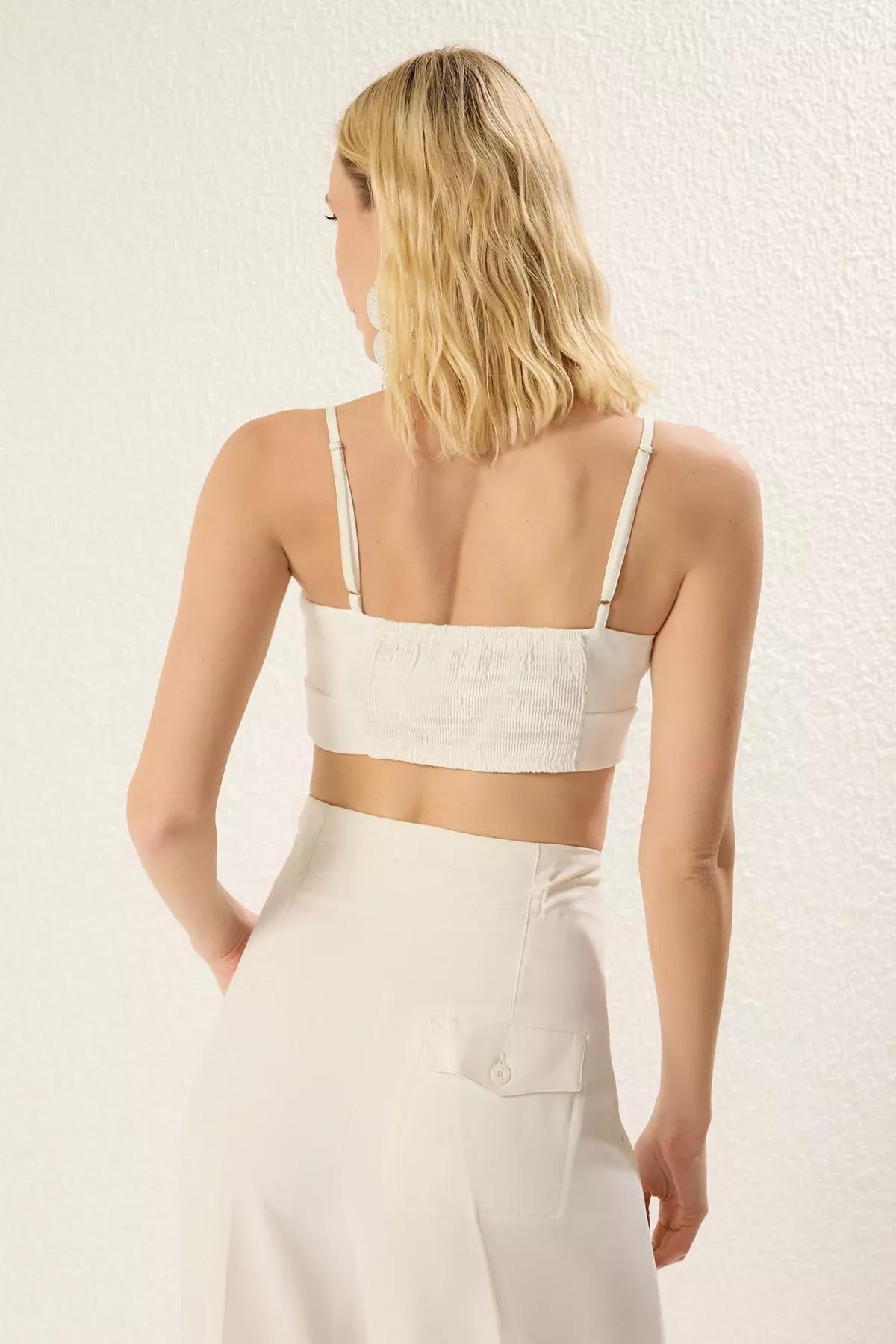 White V-Neck Crop Bustier, White, large image number 4