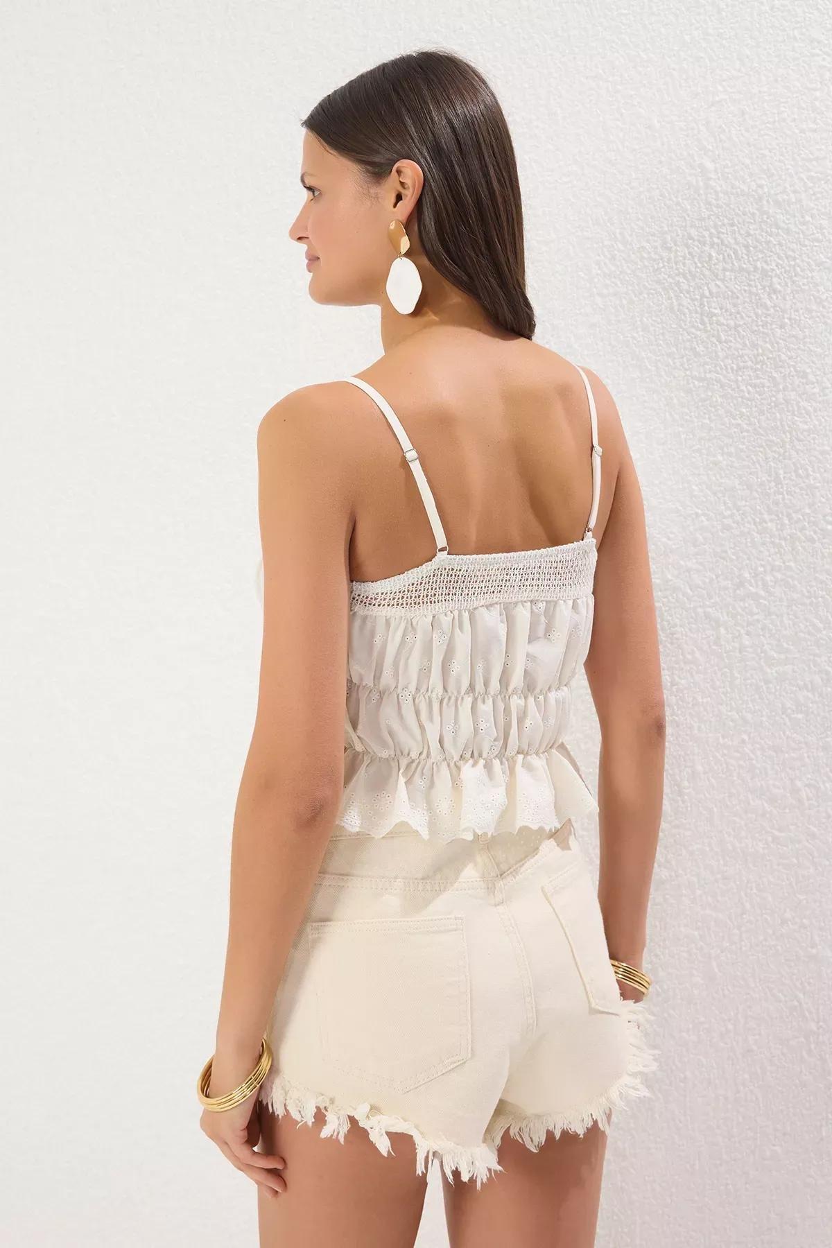 Beige Embroidered Beach Blouse, , large image number 3