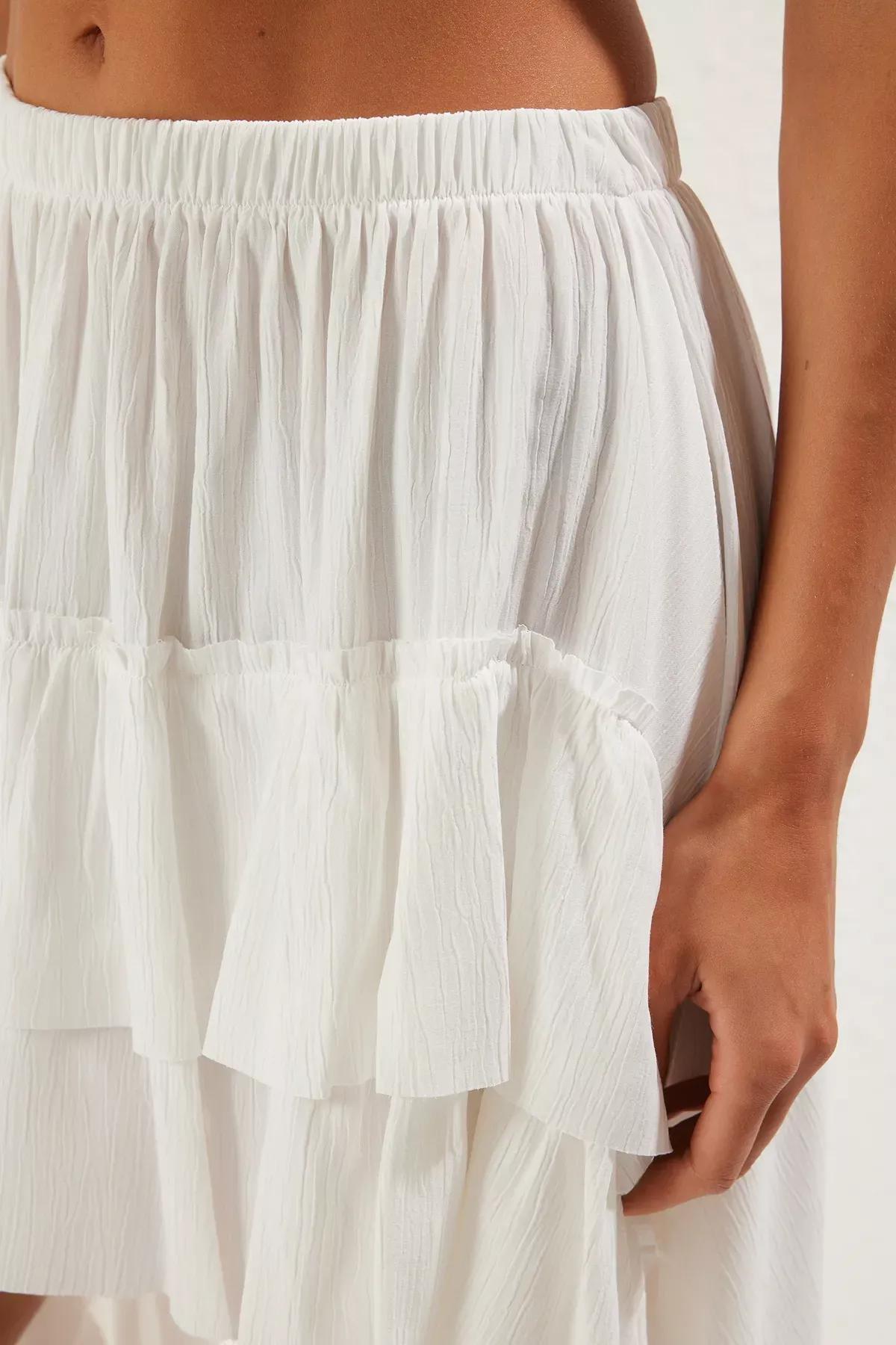 Beige Woven Ruffle Beach Skirt, Ecru, large image number 3