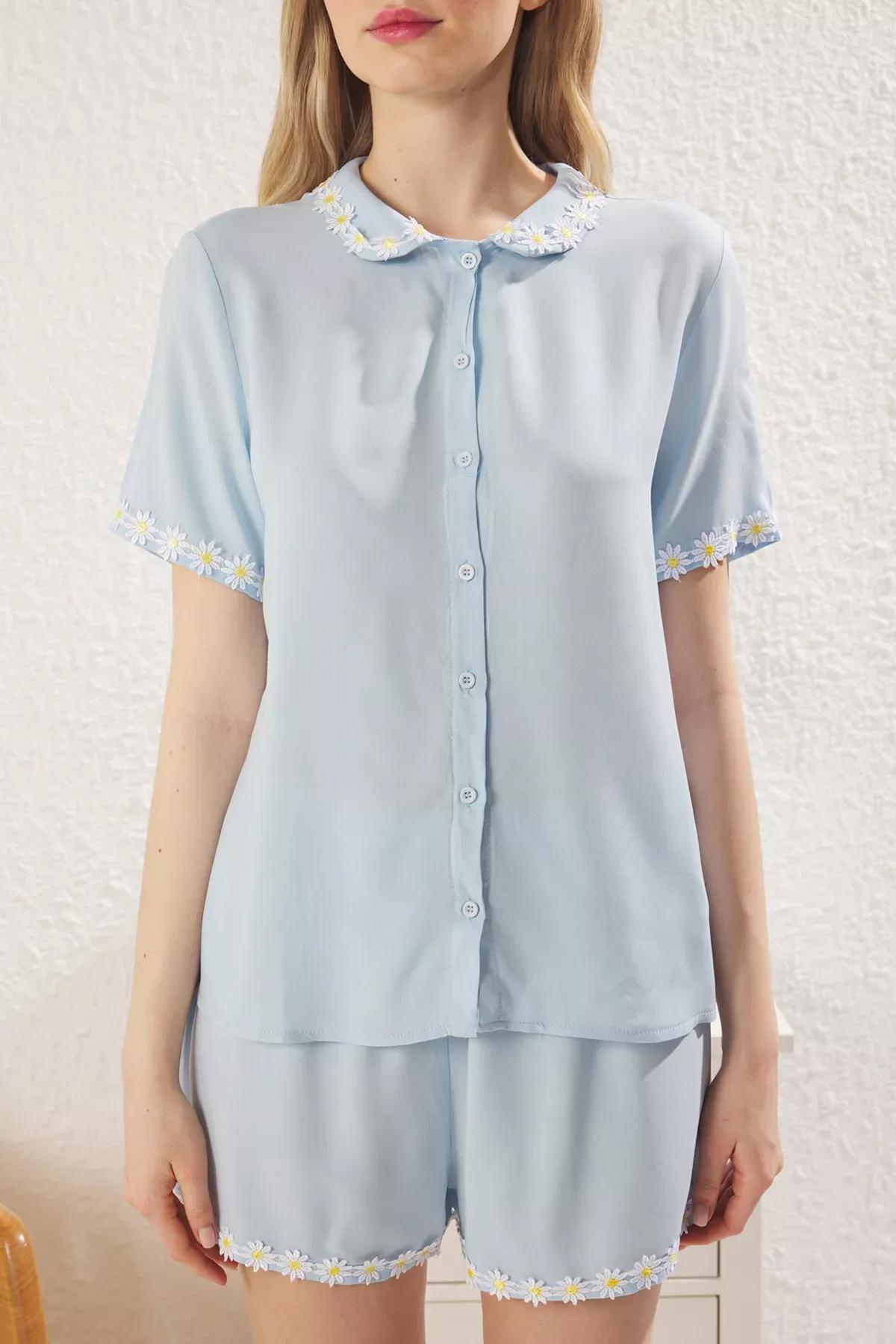 Blue Daisy Striped Pajama Set, , large image number 3