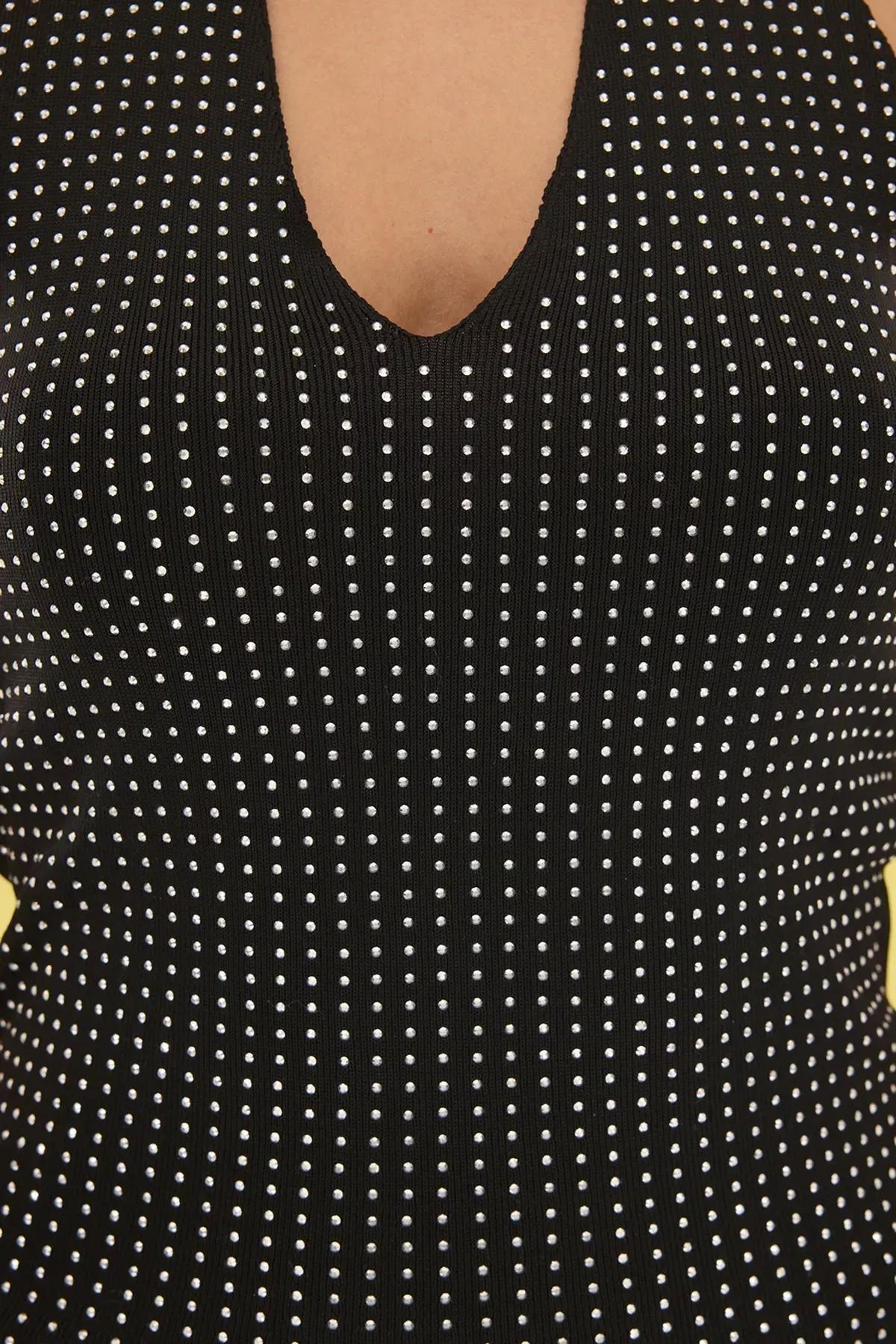 Black Halter Neck Knit Thin Blouse, , large image number 2