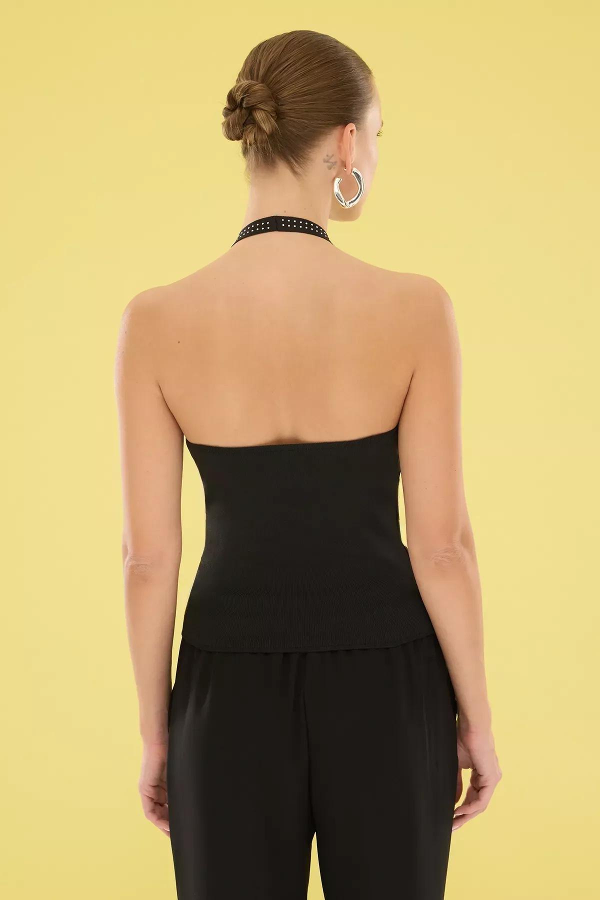 Black Halter Neck Knit Thin Blouse, , large image number 3