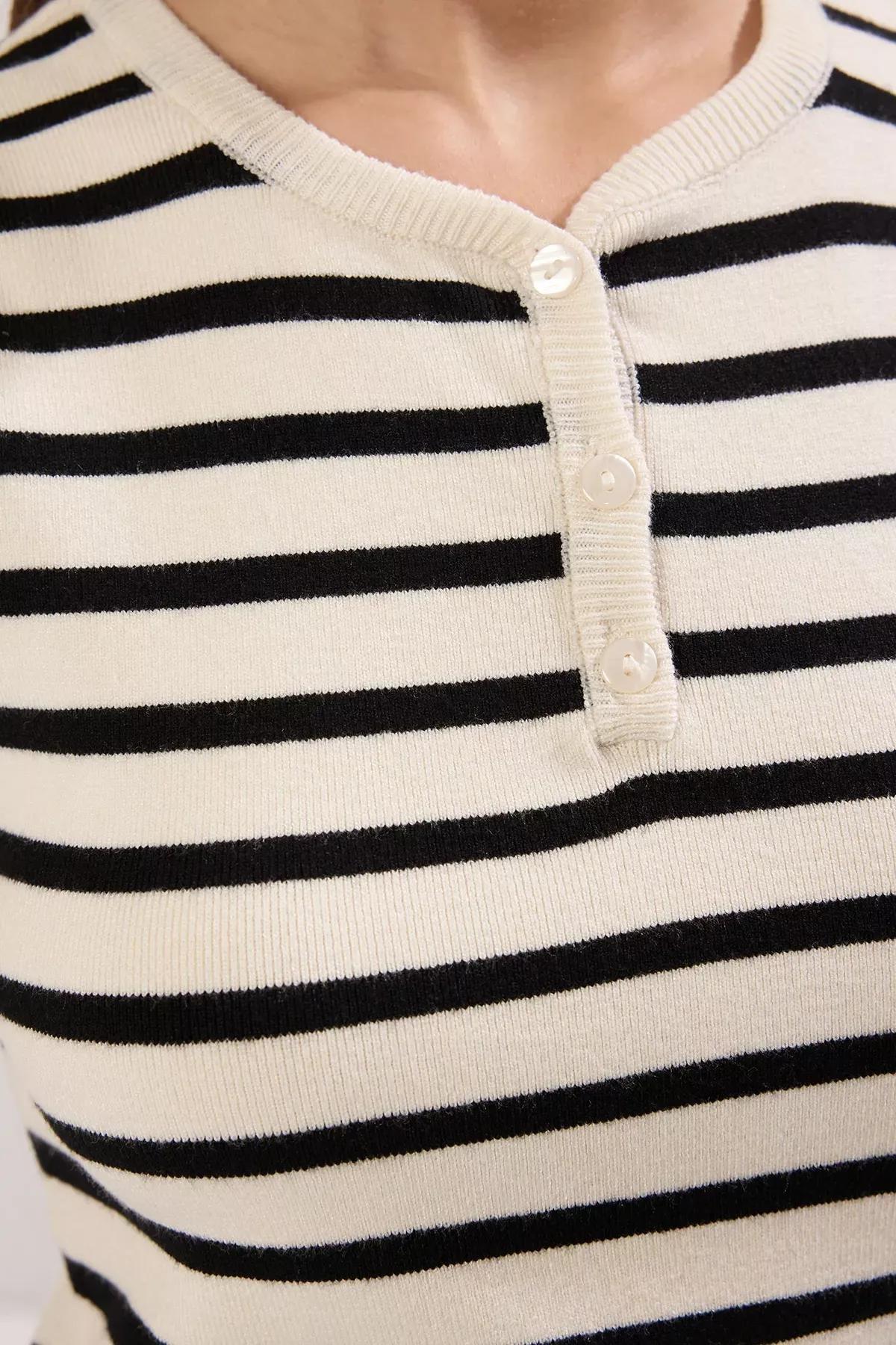 Beige Striped Knit Blouse, Ecru, large image number 2