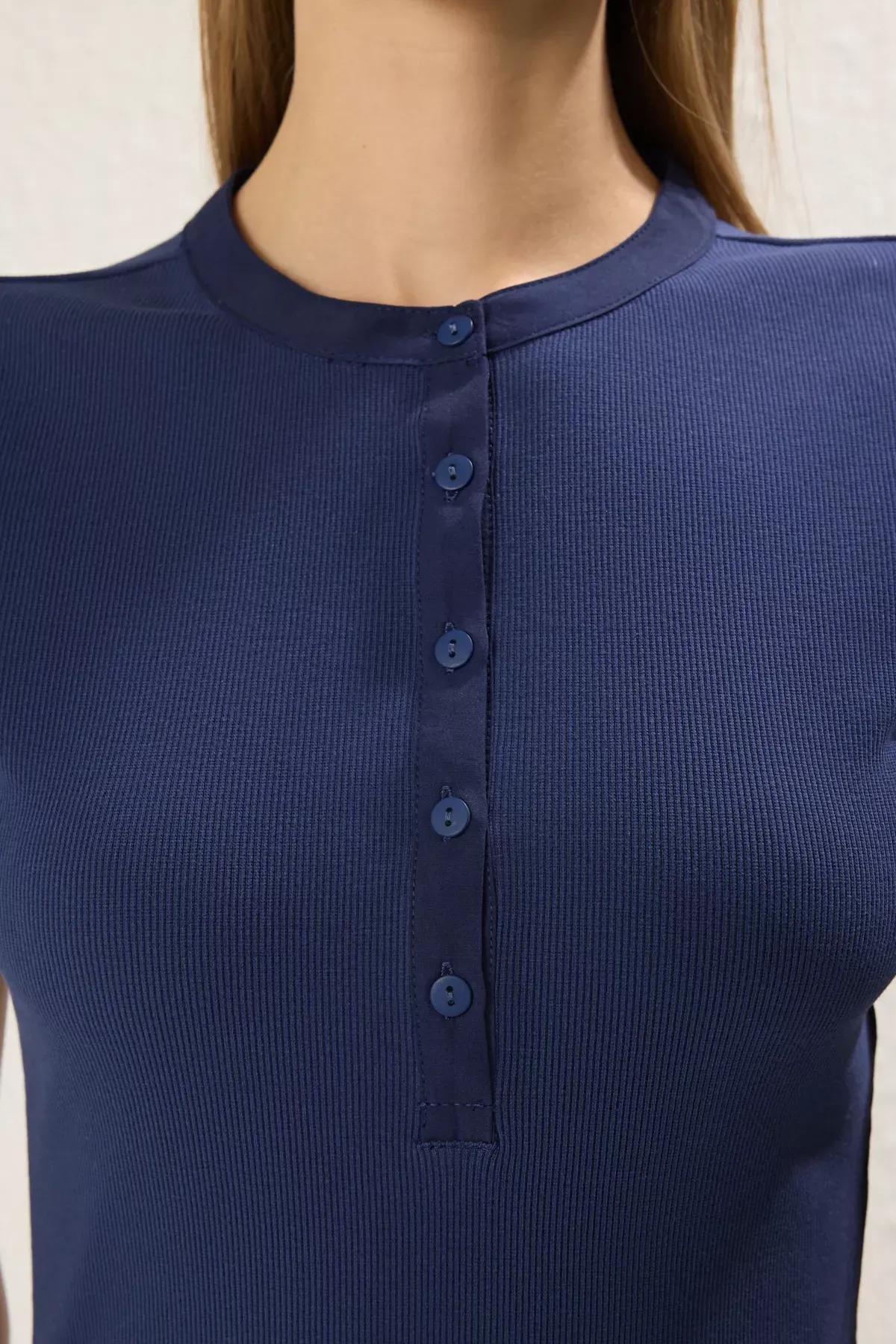 Navy Ribbed Knit Blouse, Navy blue, large image number 2