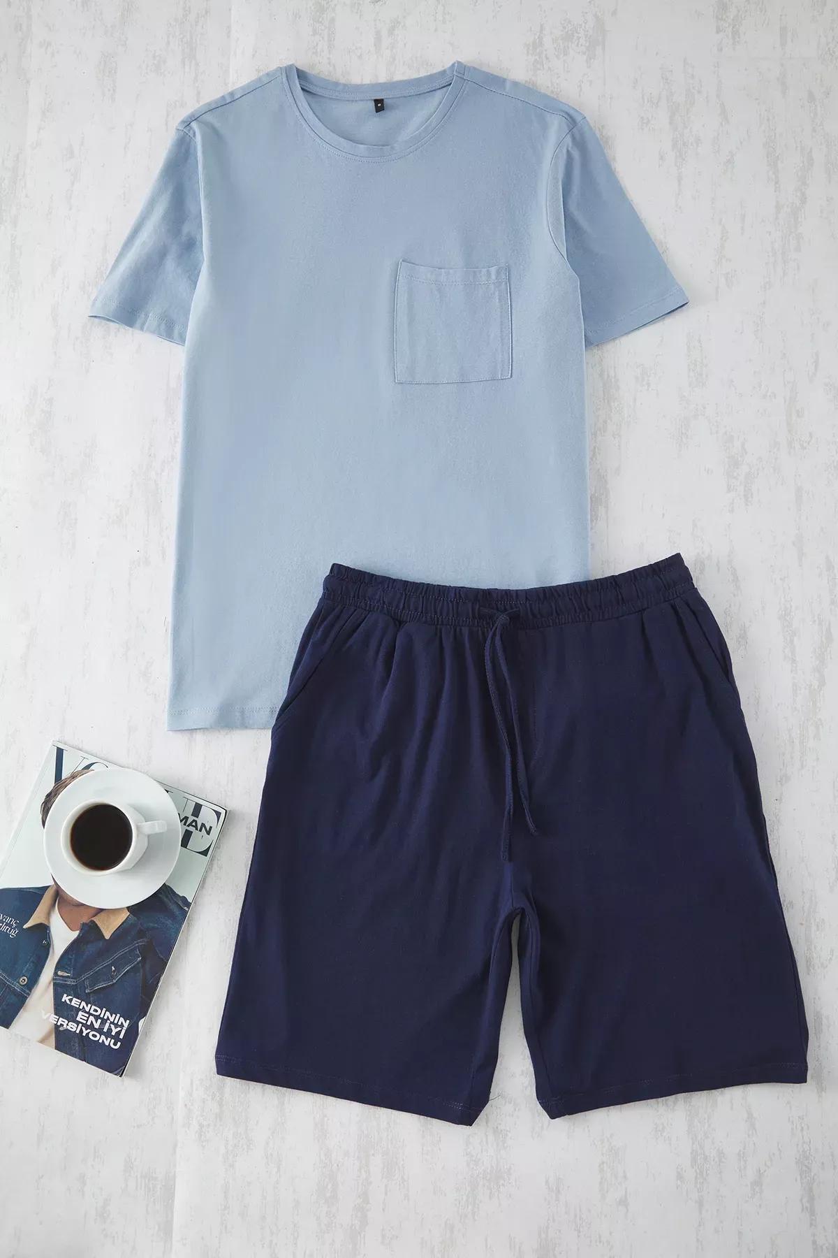 Blue  Knitted Pajama Set, Indigo, medium