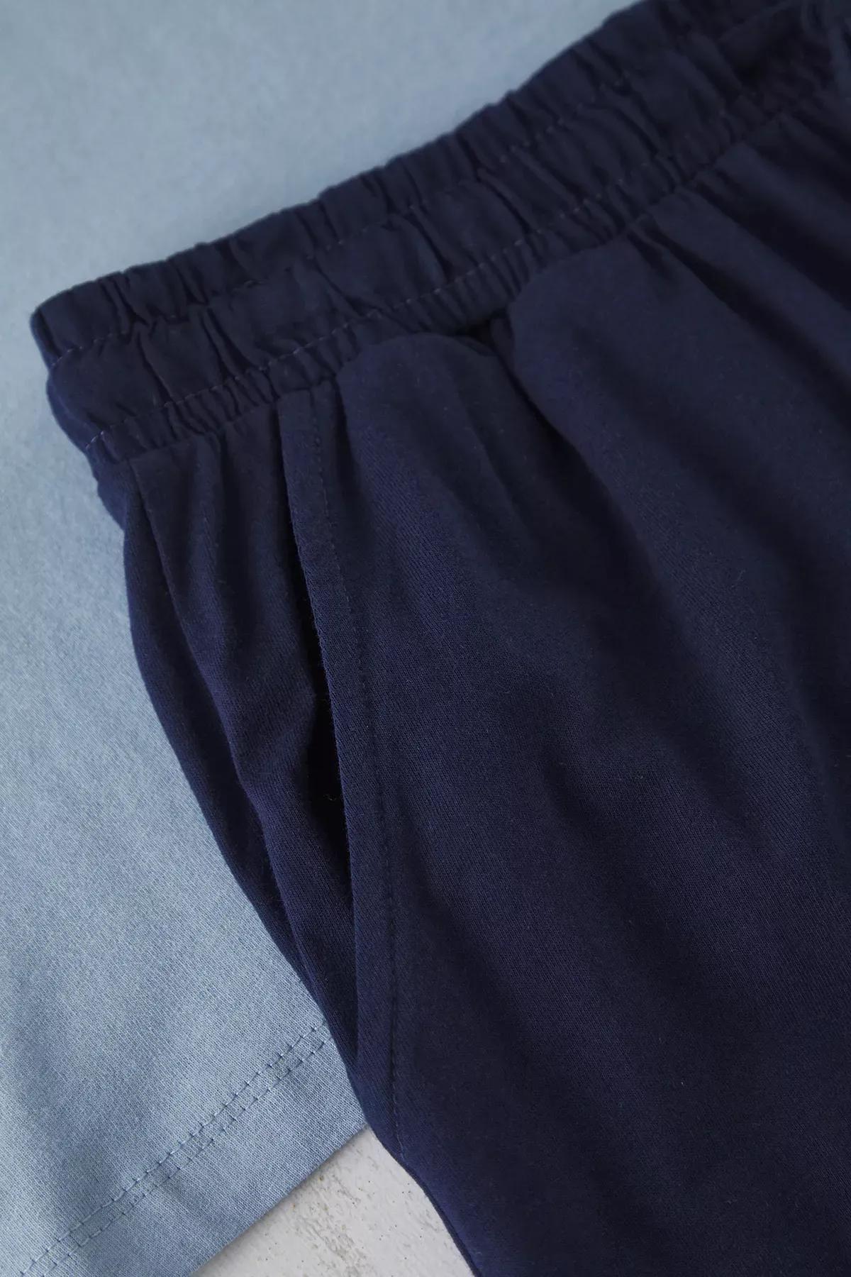 Blue  Knitted Pajama Set, Indigo, medium