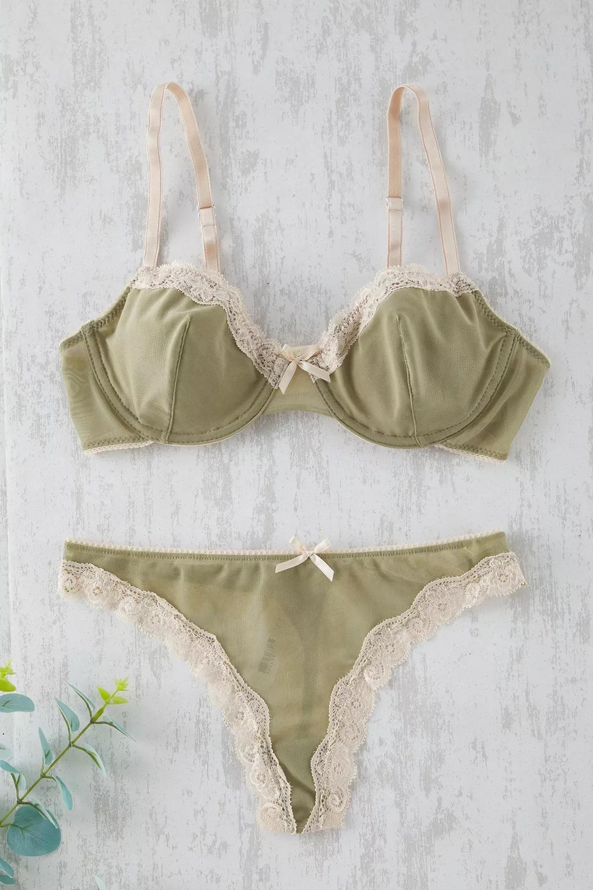 Green Lace Ribbon Underwear Set, , large image number 4