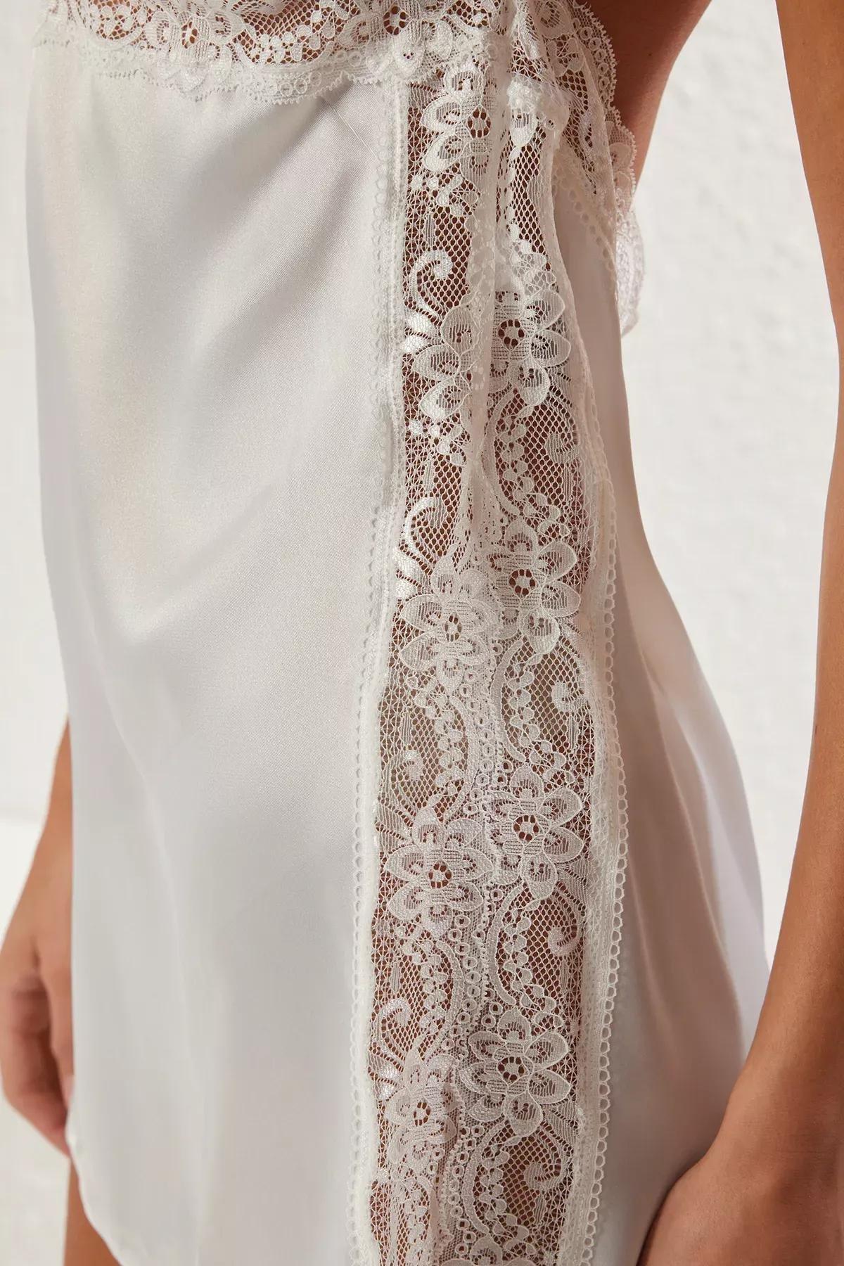 White satin lace rope nighty, White, large image number 3