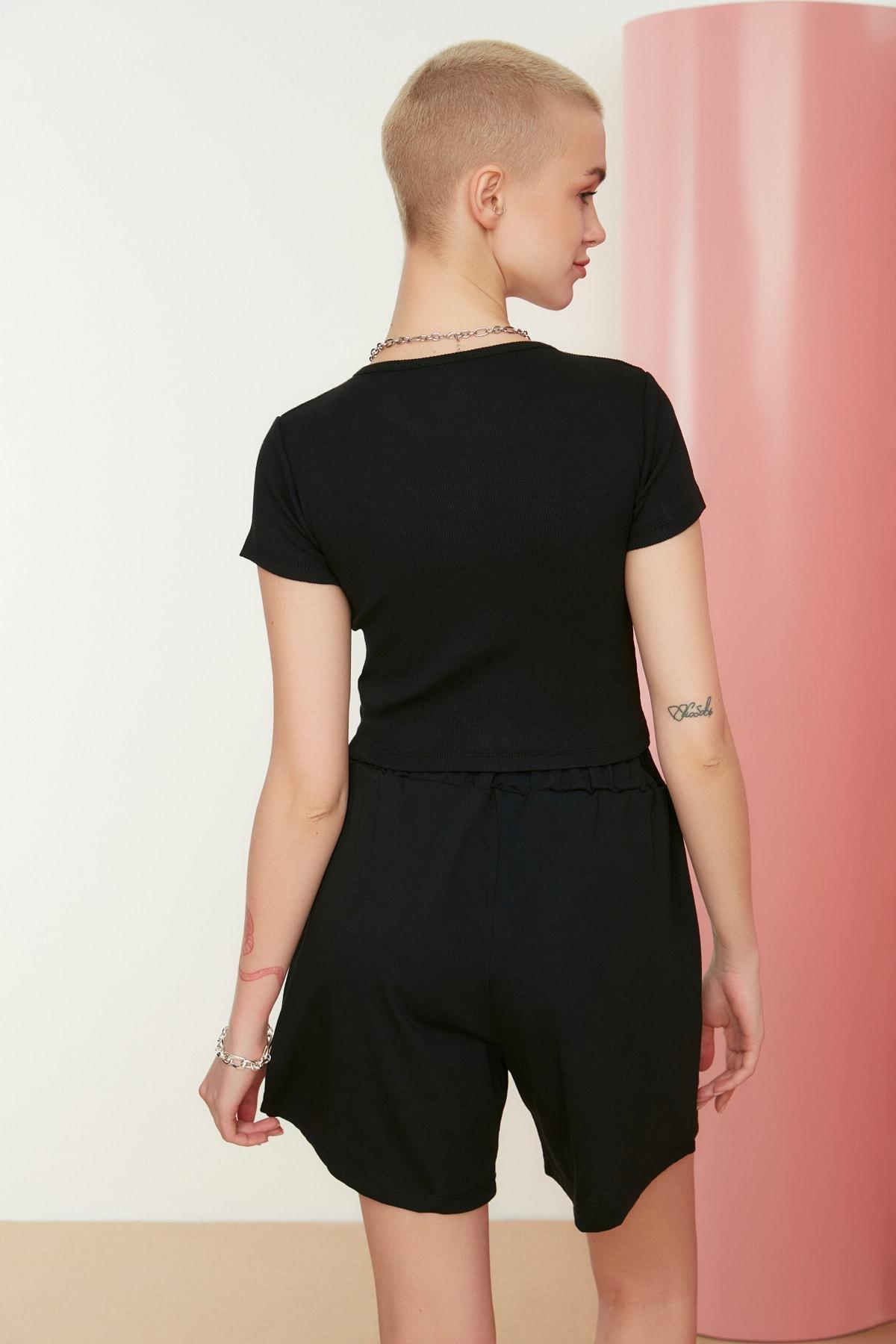 Black Slim Crew Neck Blouse, , large image number 8