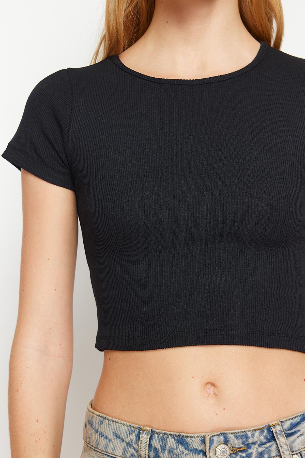 Black Slim Crew Neck Blouse, , large image number 9