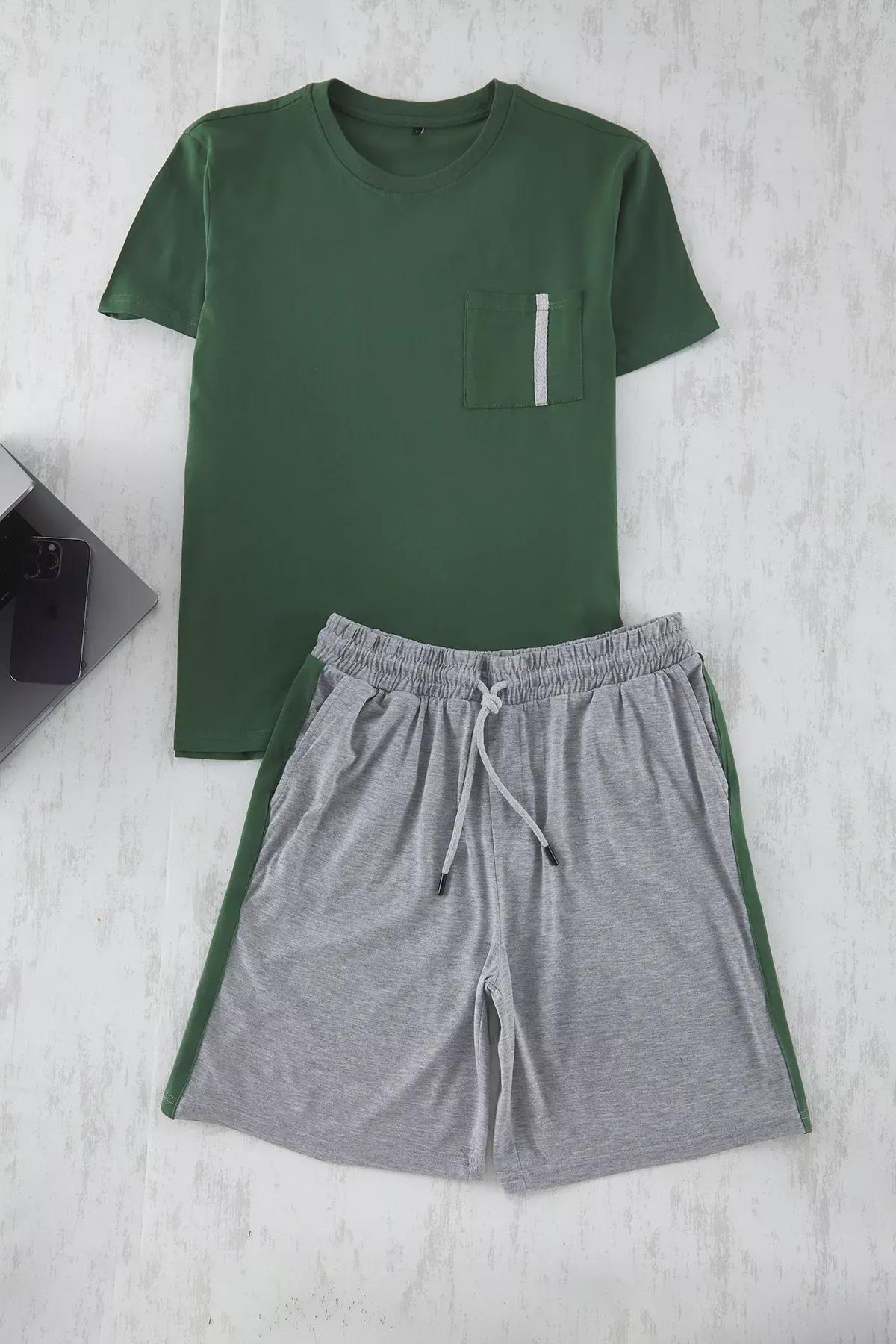 Green Regular Fit Paneled Knitted Pajama Set, , large image number 4